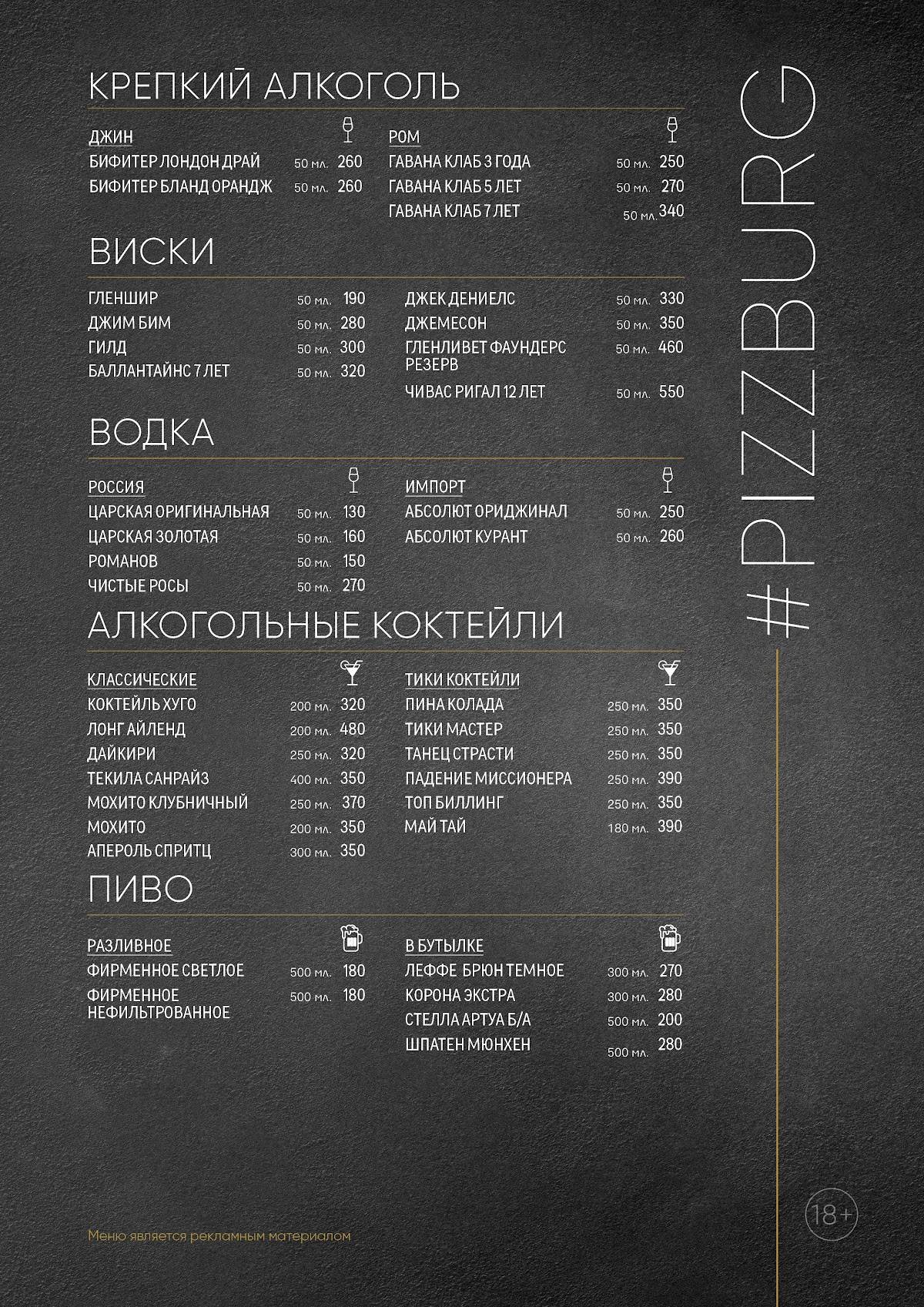 Pizzburg меню
