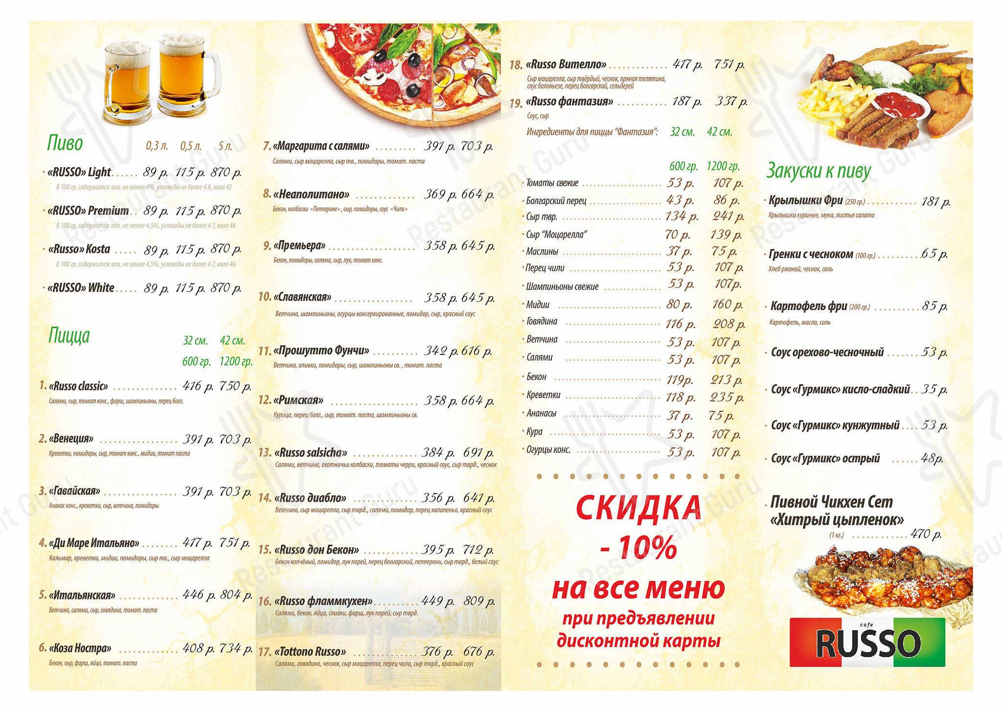 Меню кафе Russo