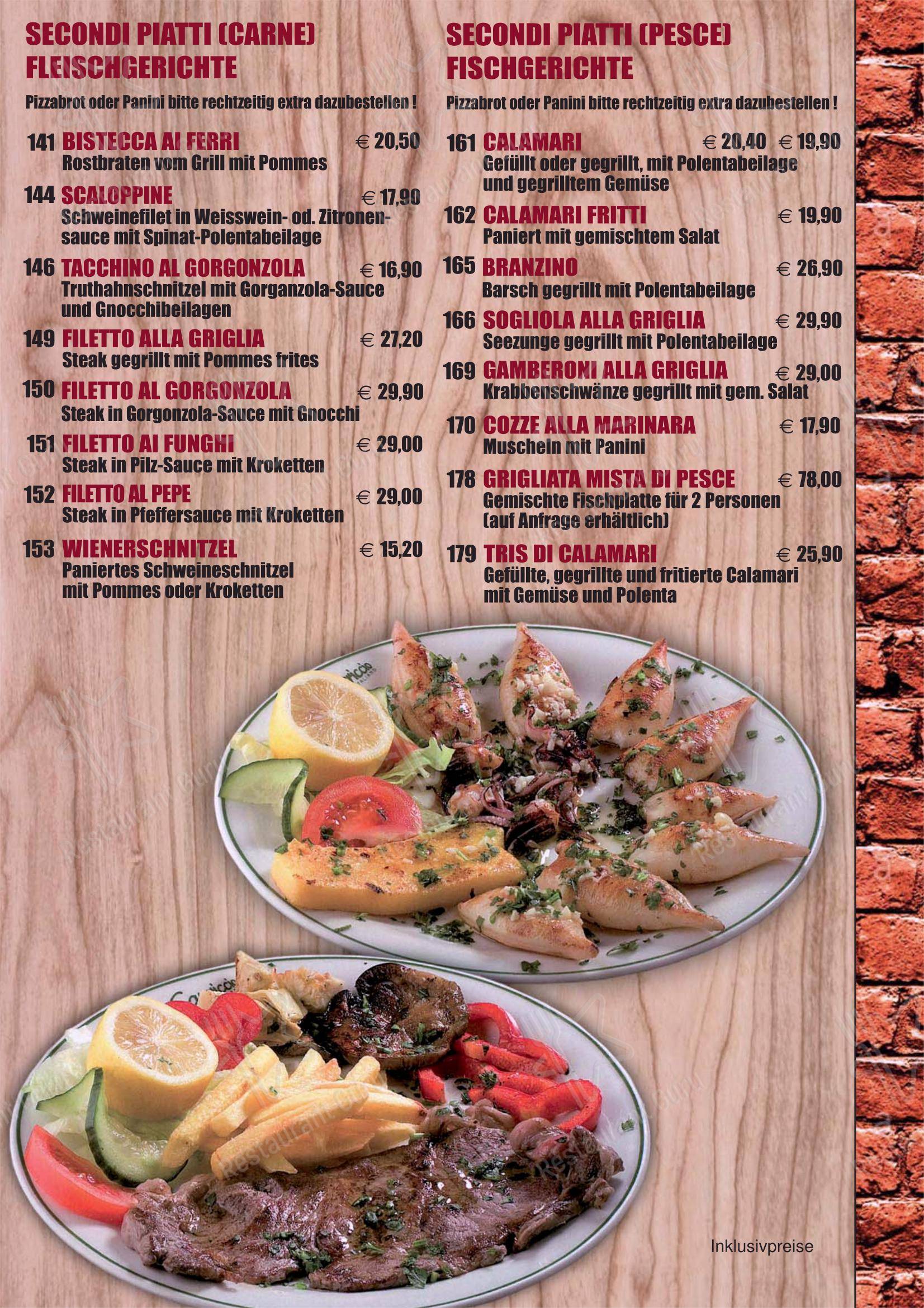 Меню напитков пиццерии Pizzeria Caputo