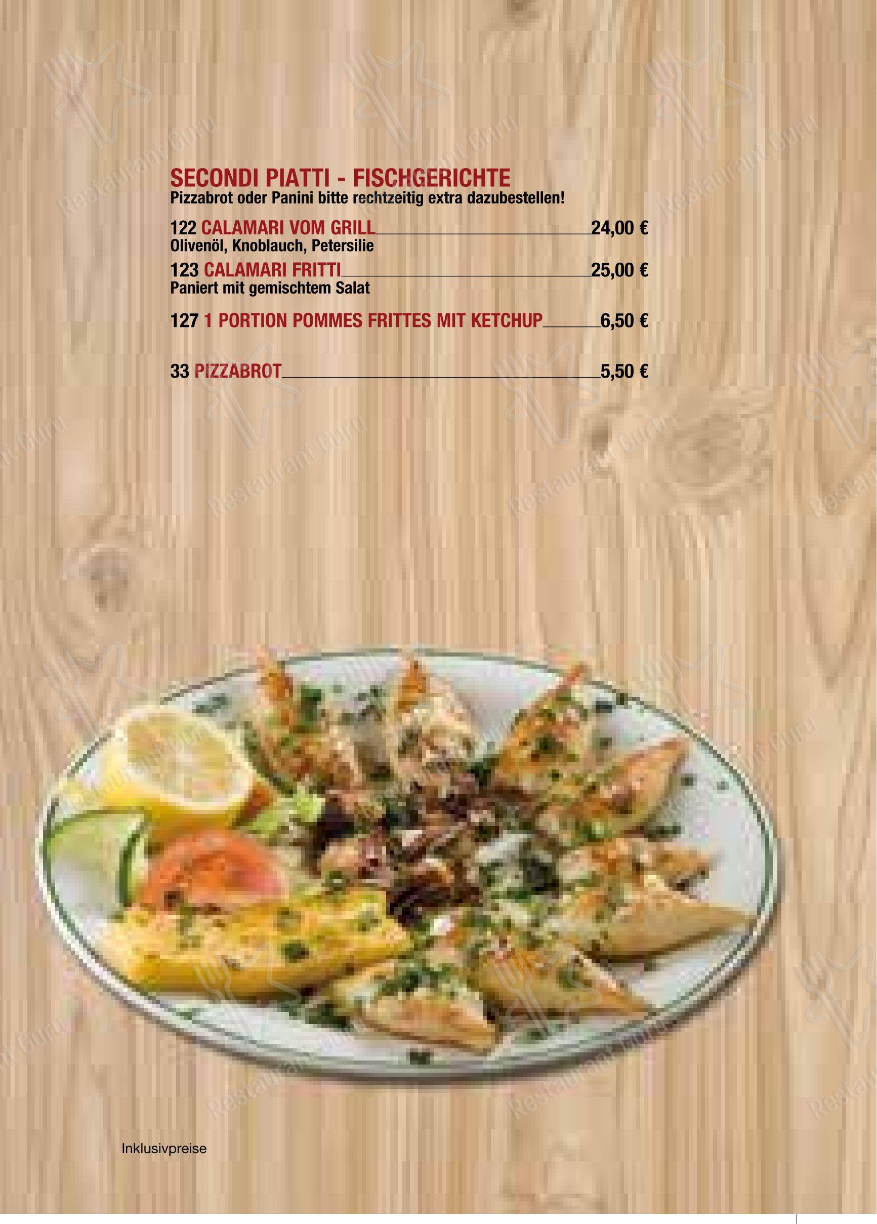 Основное меню пиццерии Pizzeria Caputo