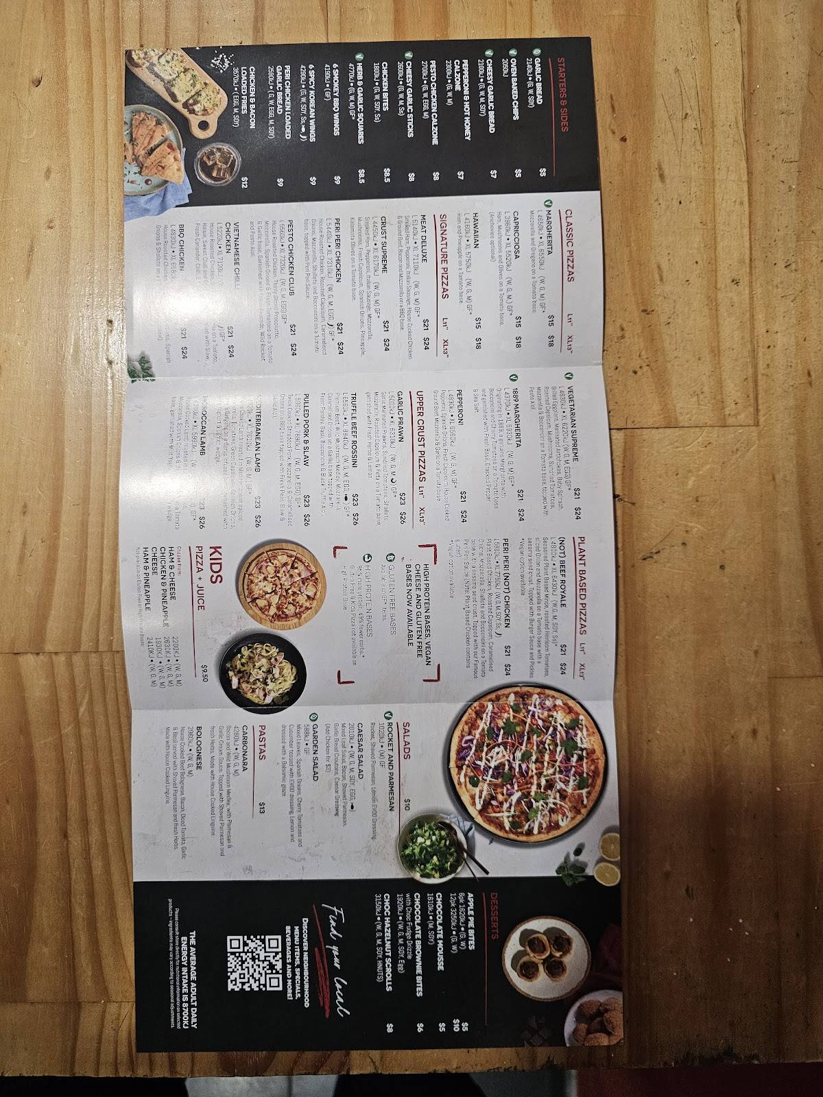 Crust pizza bar Melbourne CBD меню