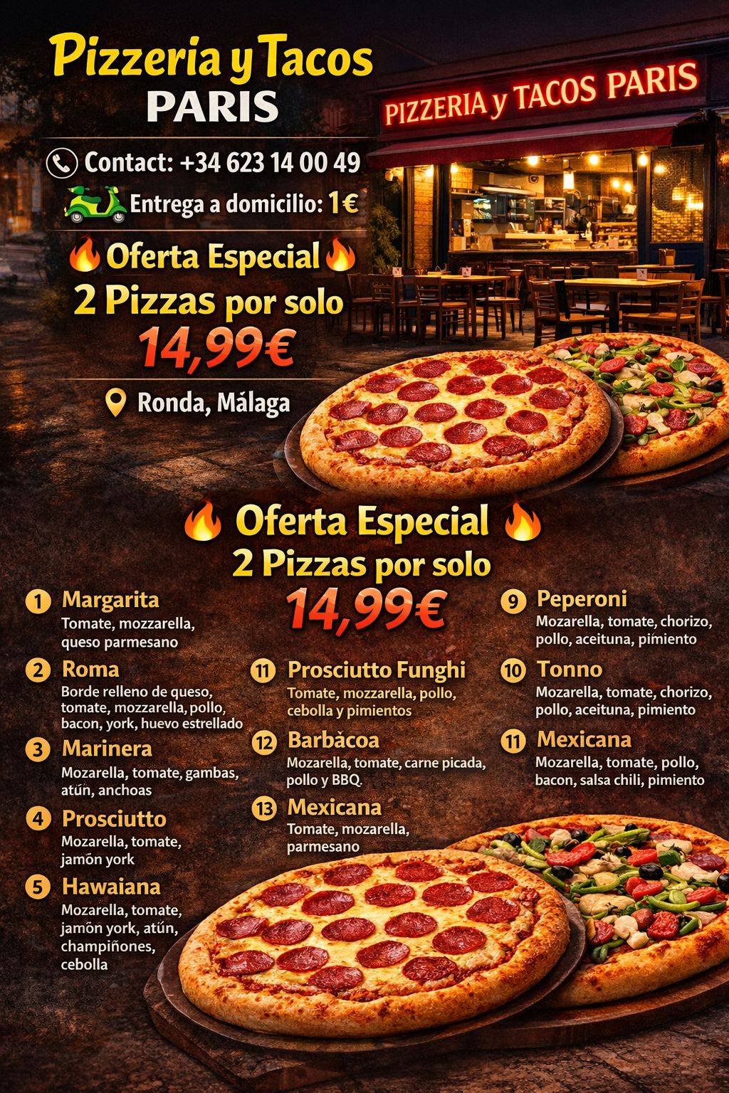 Pizzería Kebab Tacos París Ronda меню