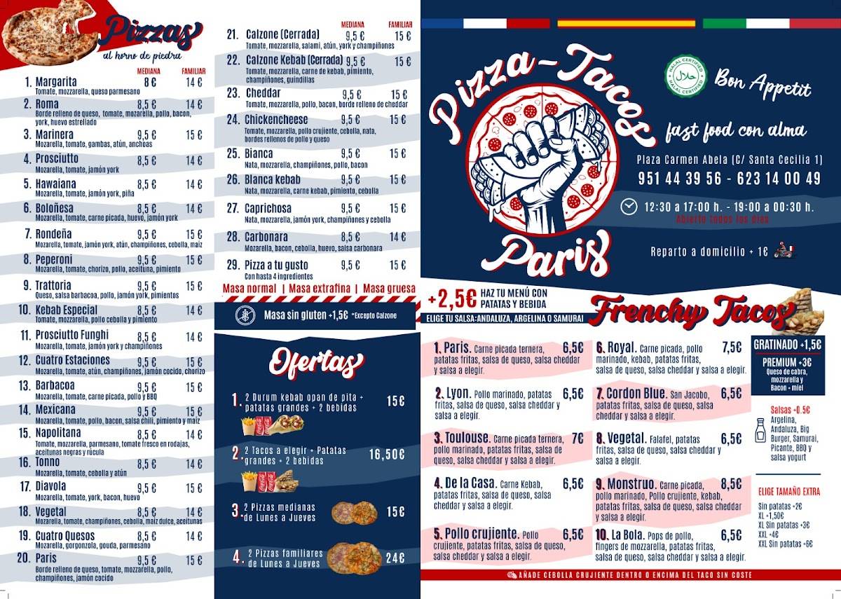Pizzería Kebab Tacos París Ronda меню
