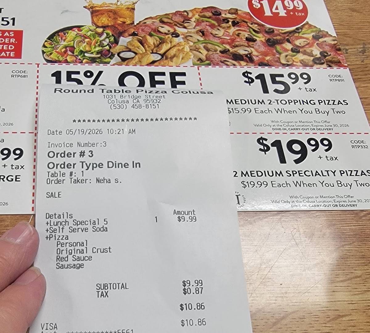 Round Table Pizza меню