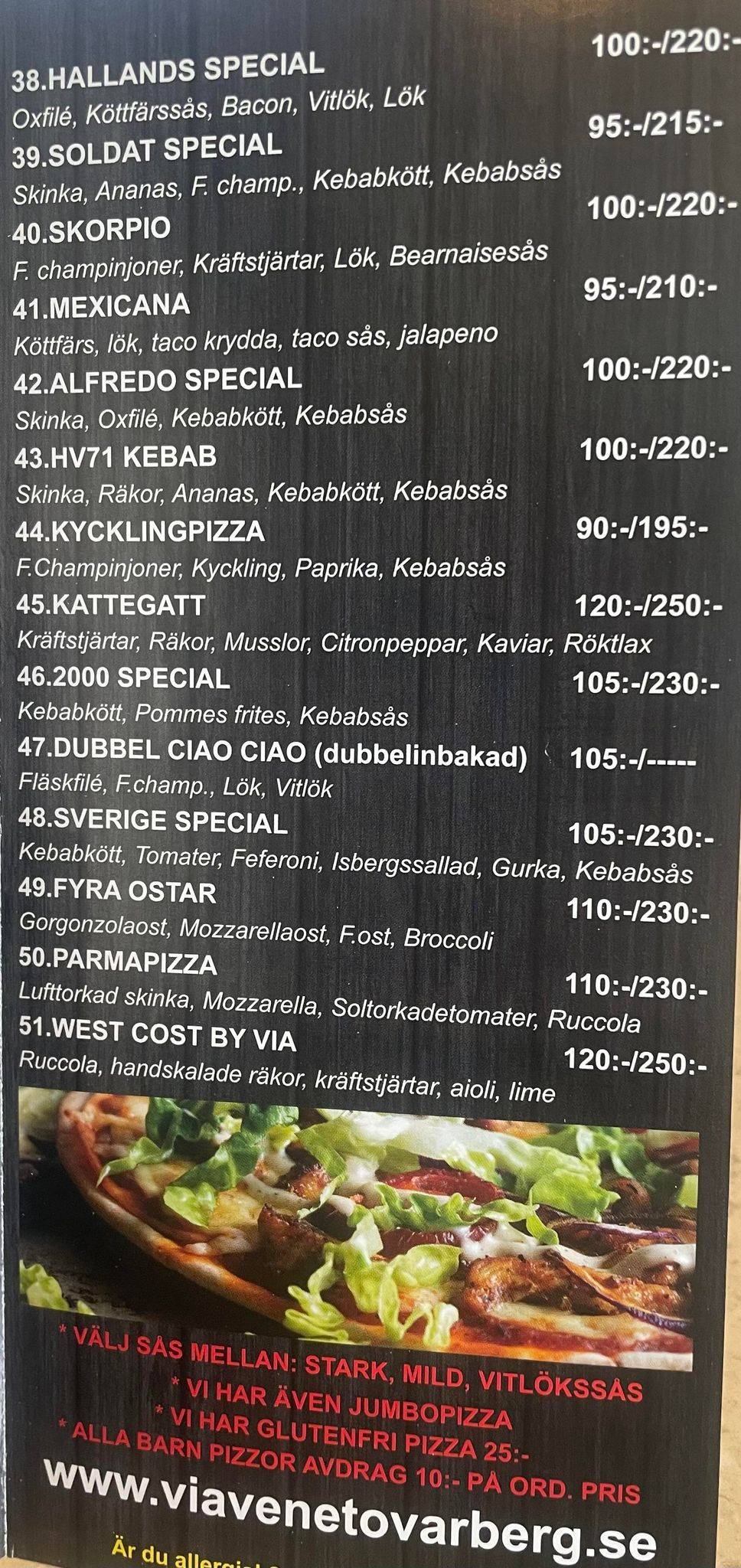 VIA Veneto Varberg меню
