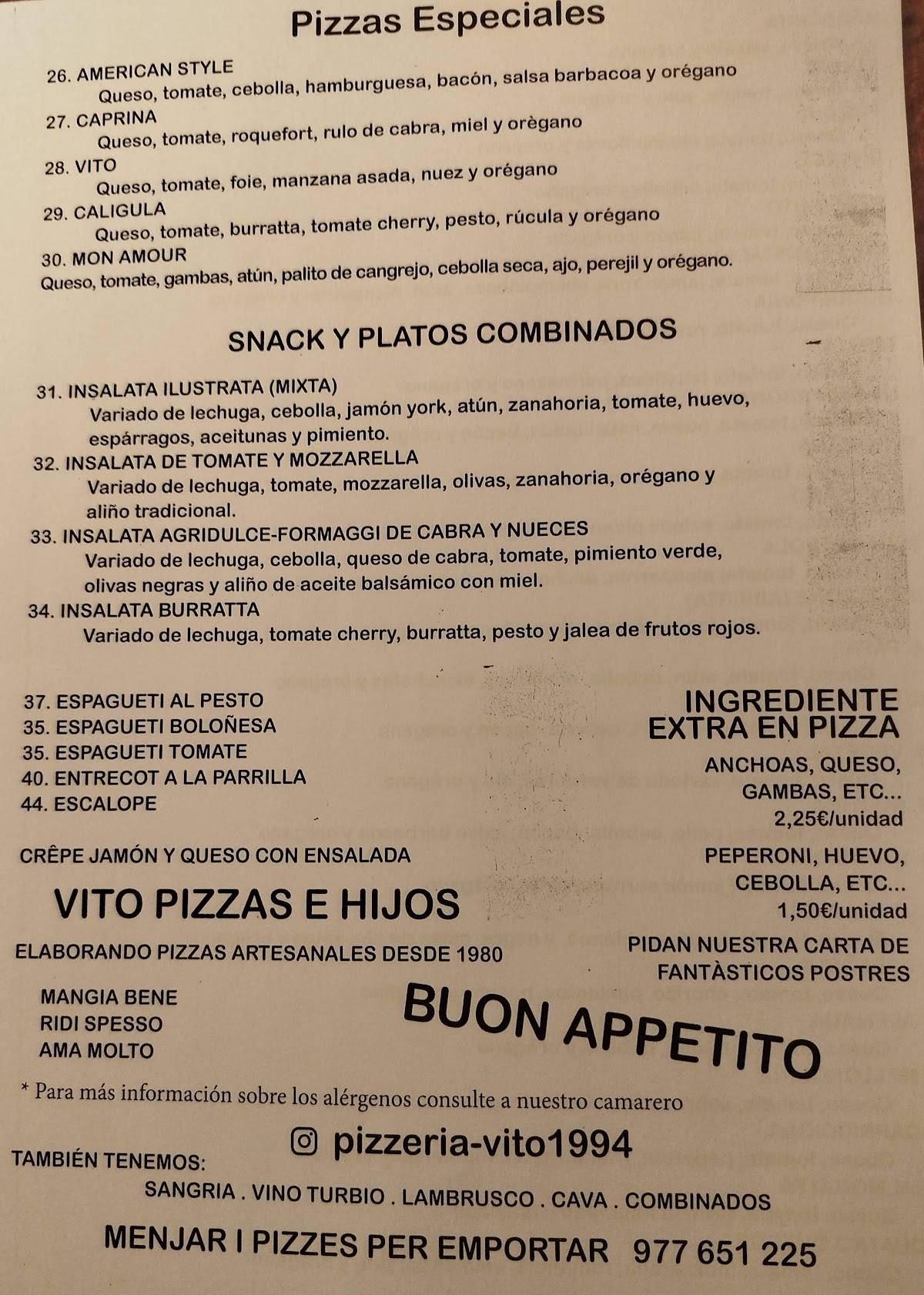 Pizzeria Vito меню
