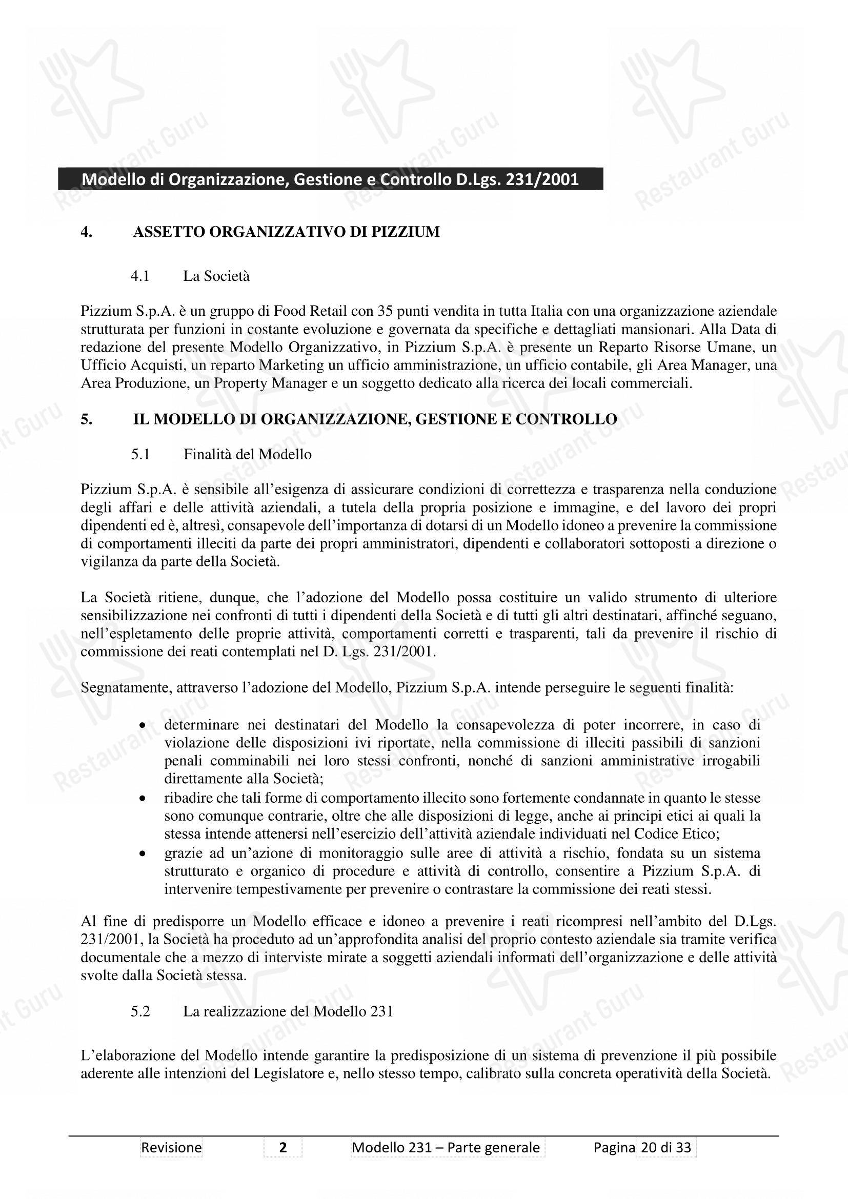 Меню ресторана Pizzium - Rimini - Основное меню