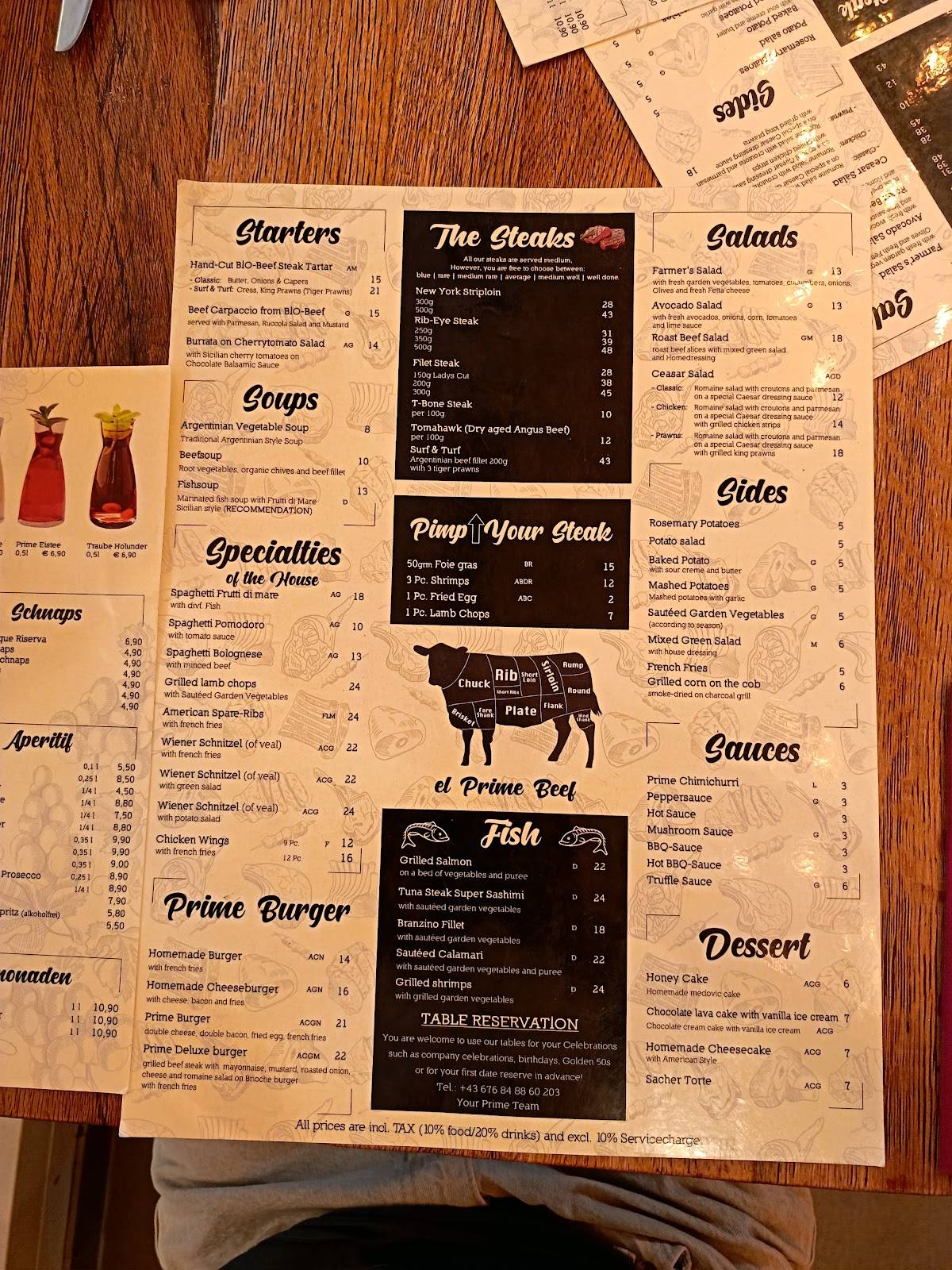 Prime Argentinian Steakhouse меню