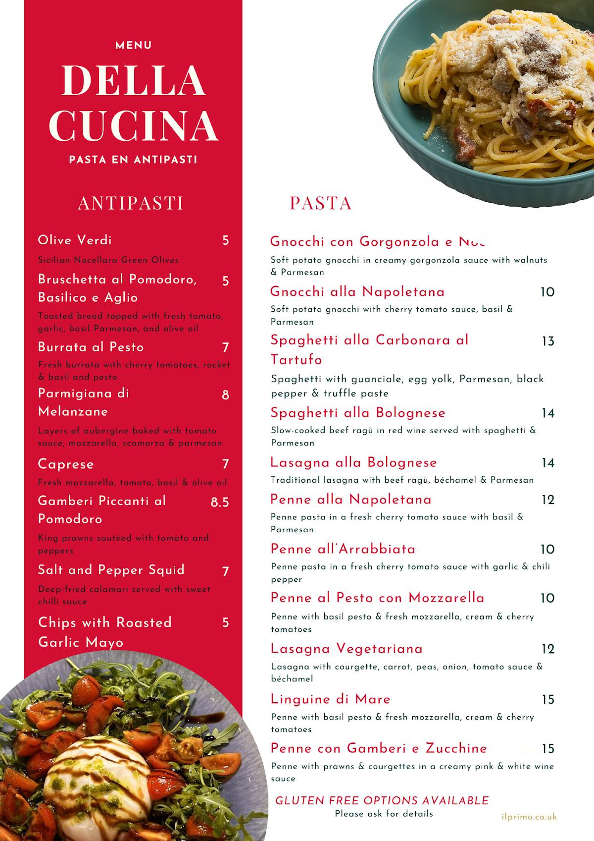Primo Wood Fired Pizza & Pasta меню