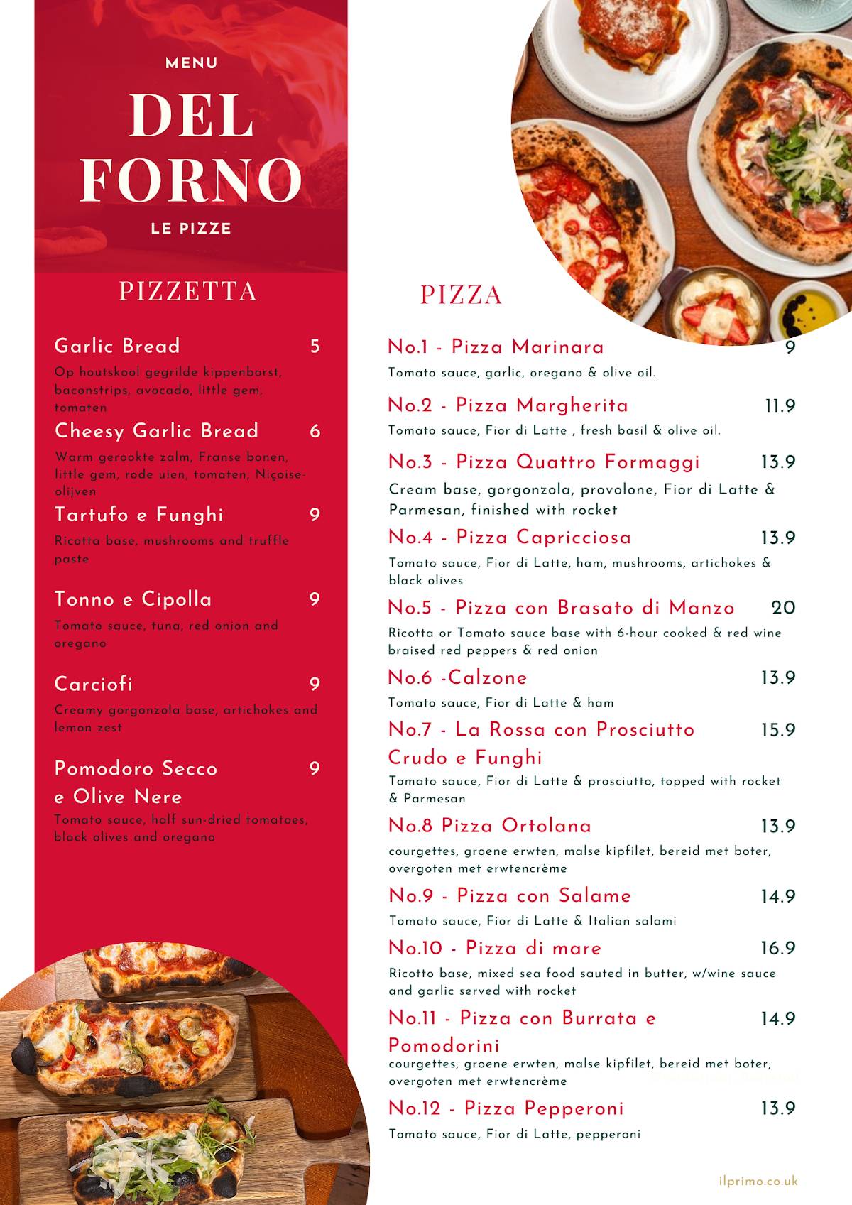Primo Wood Fired Pizza & Pasta меню