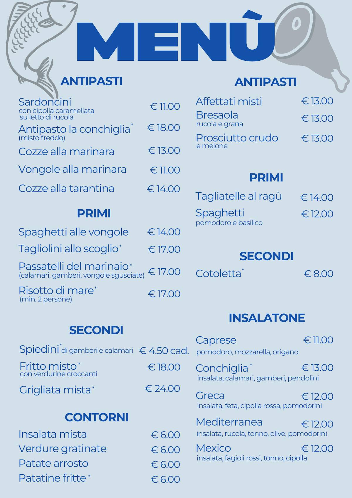 Bar Restaurant La Conchiglia меню