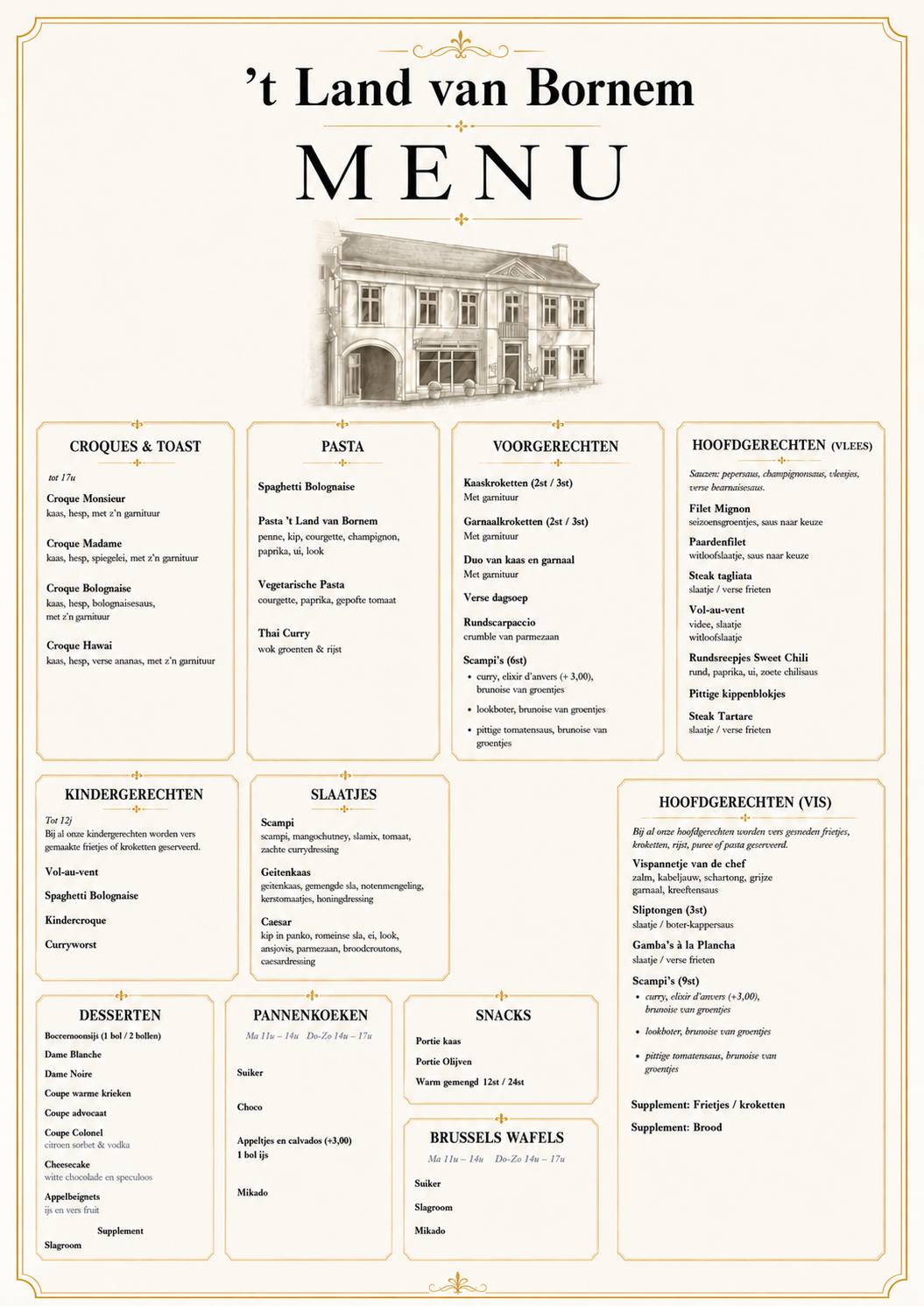 Restaurant 't Land van Bornem меню