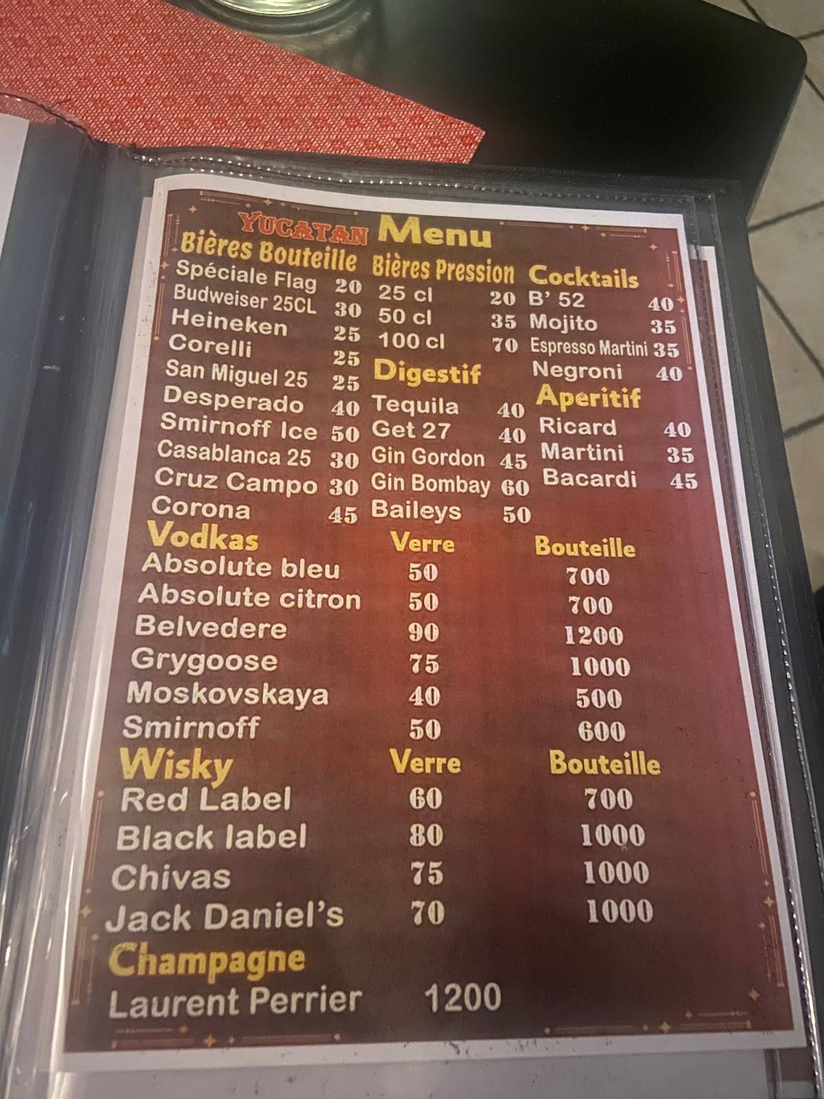 Yucatan меню