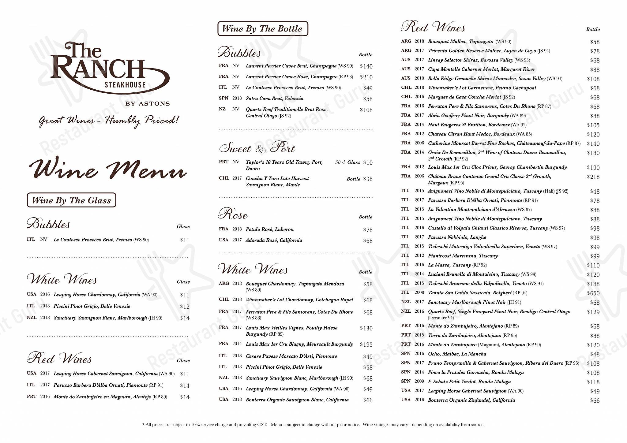 TheRanchSteakhouse в Сингапуре - Takeaway Menu