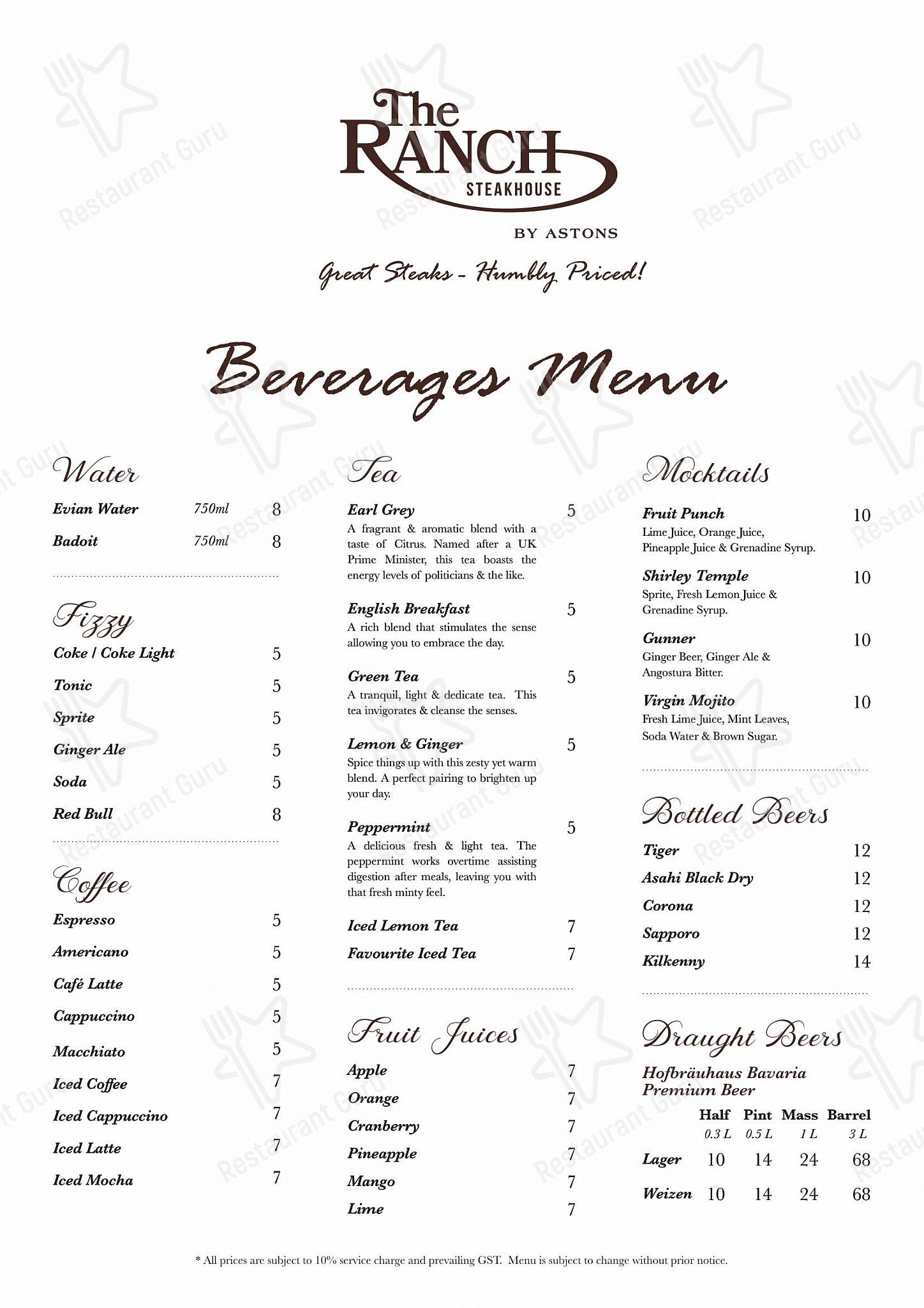 Меню стейк хауса TheRanchSteakhouse - Takeaway Menu