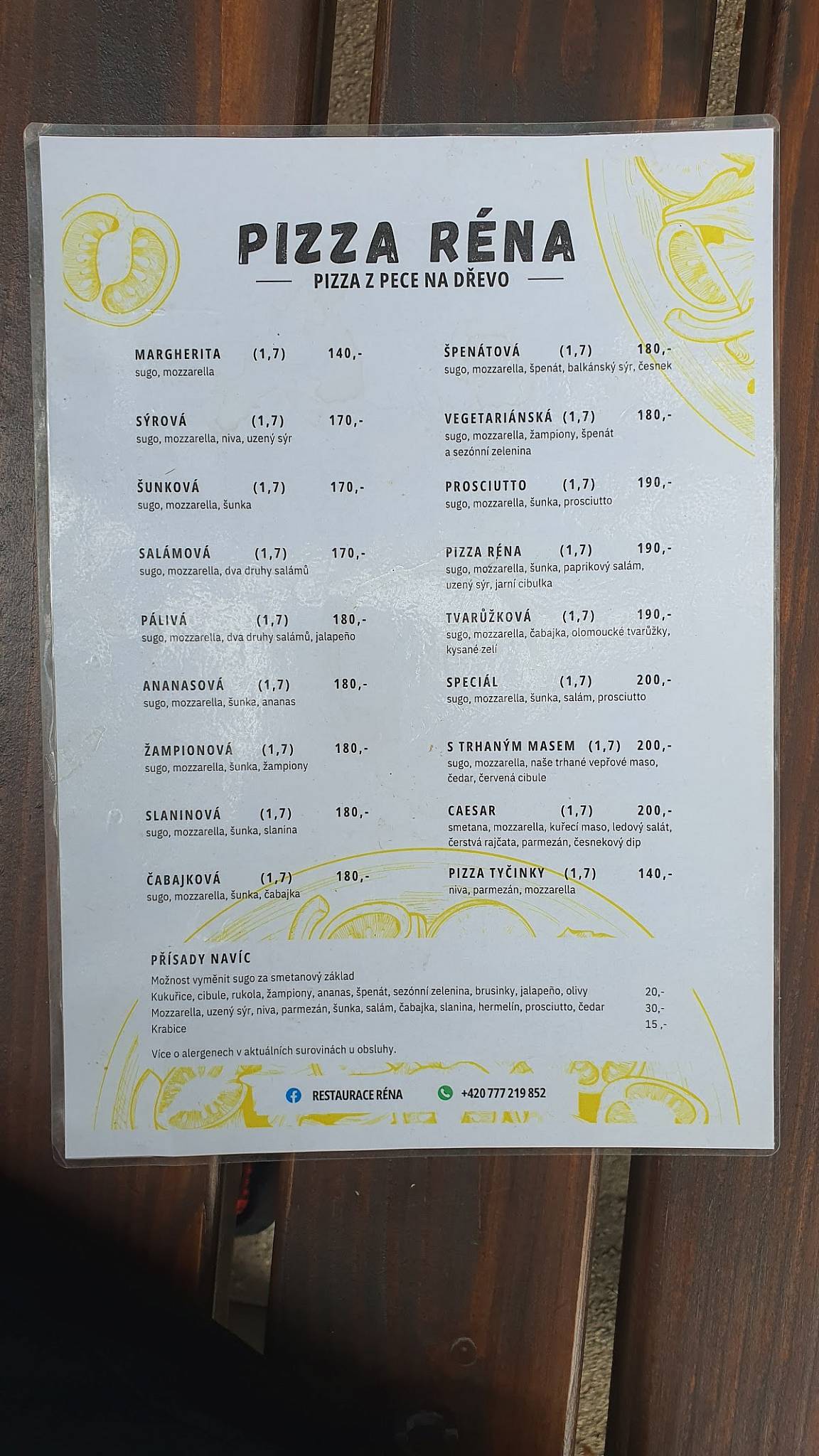 Restaurace Réna меню