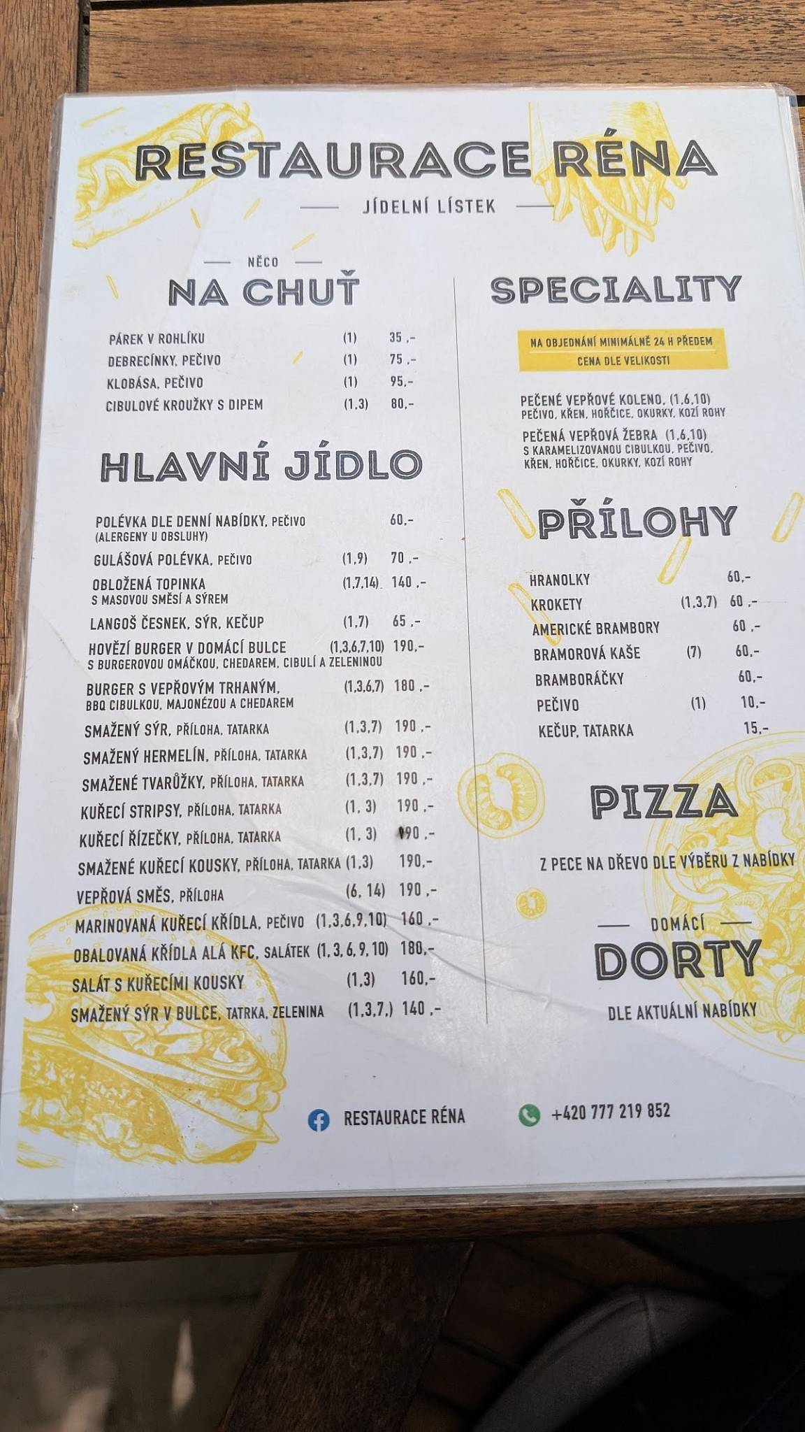 Restaurace Réna меню