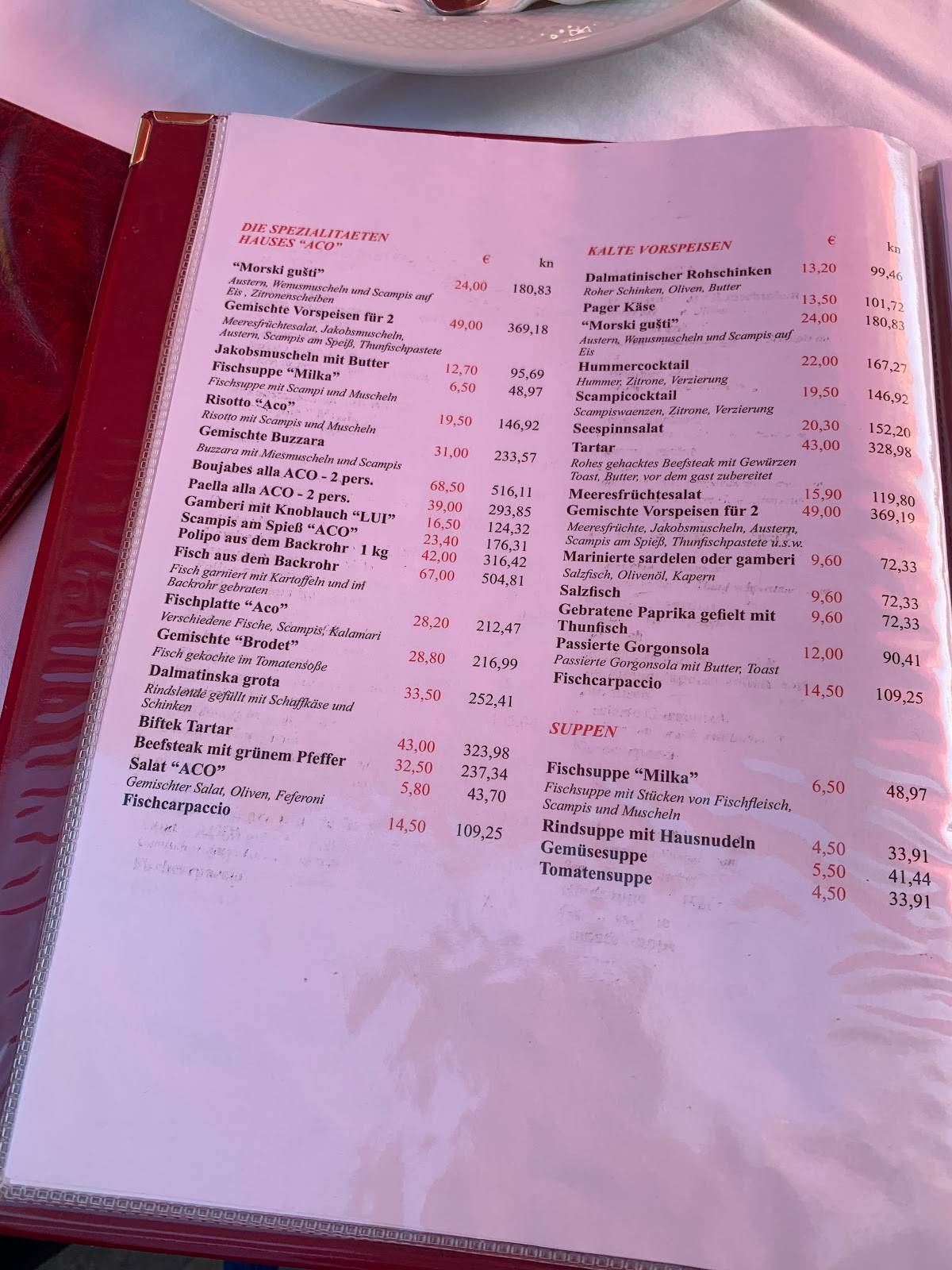 Aco Restaurant меню