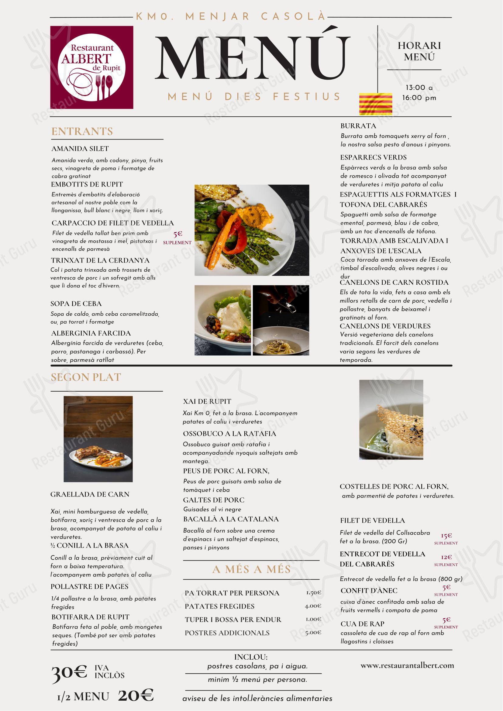 Restaurant Albert в Рупите - 菜单