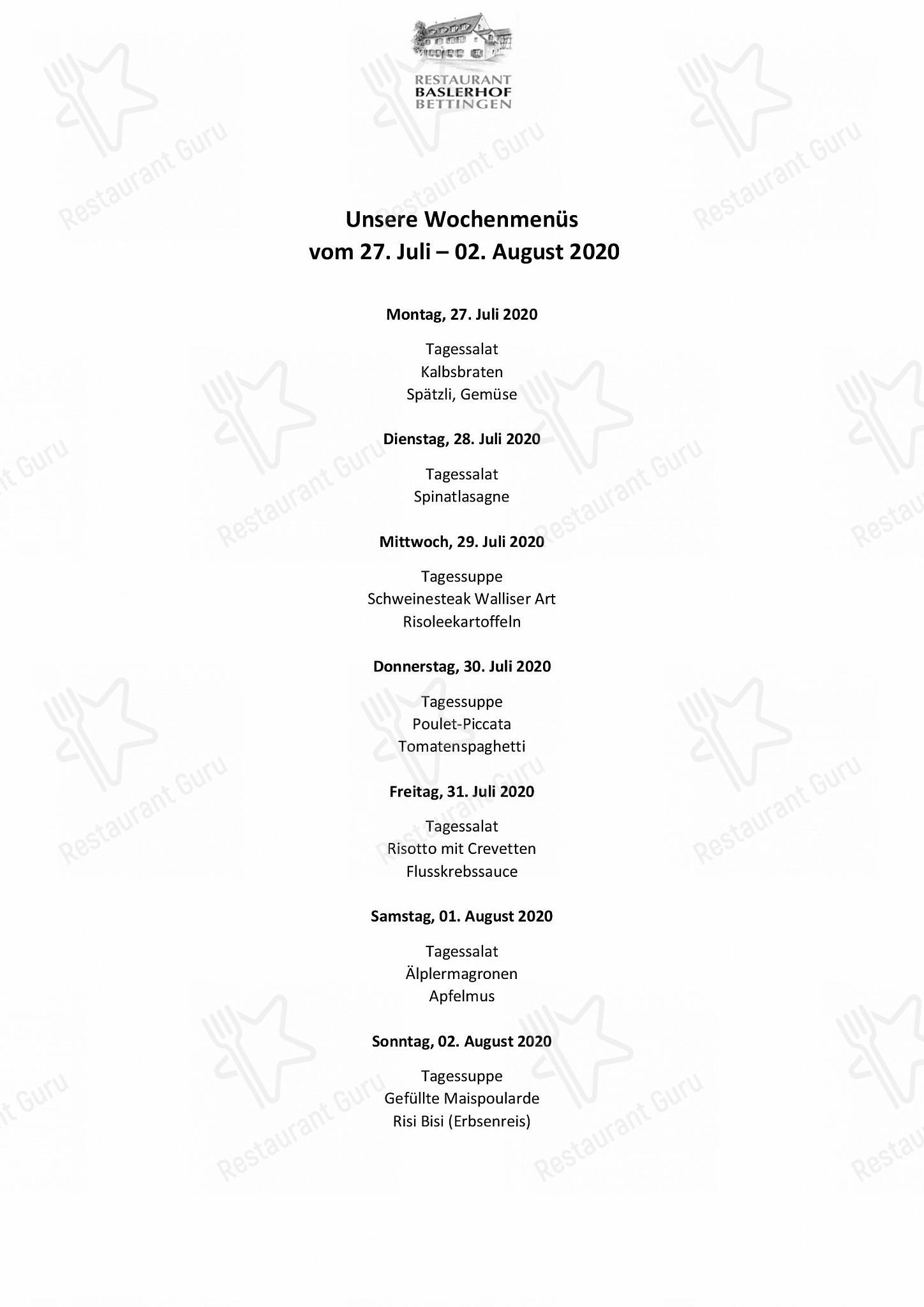Restaurant Baslerhof Bettingen в Беттингене - Wine Menu