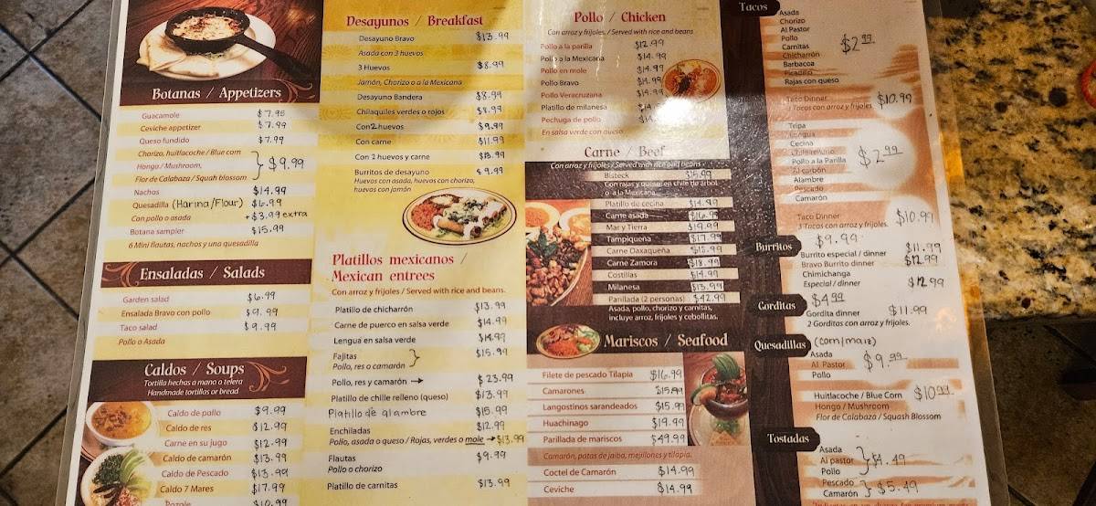 Bravo Mexican Restaurant меню