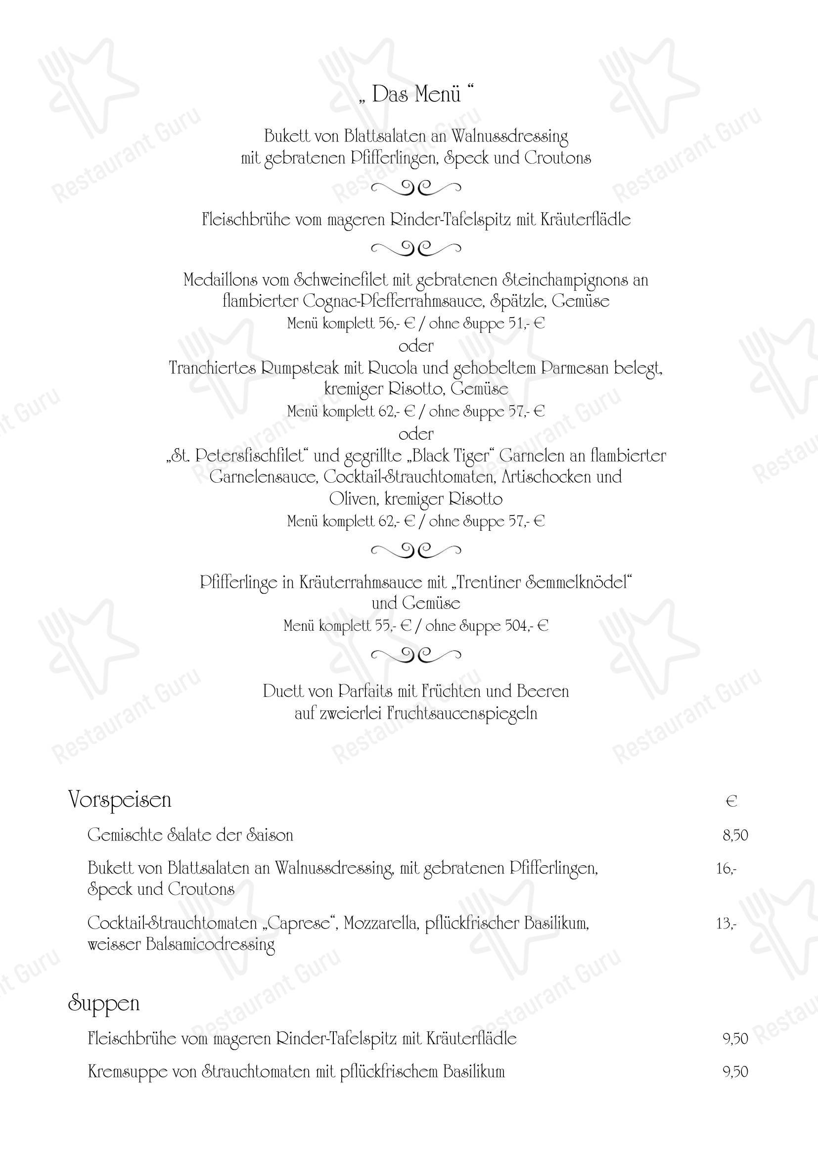 Restaurant Café Elke в Райнфельдене - Основное меню