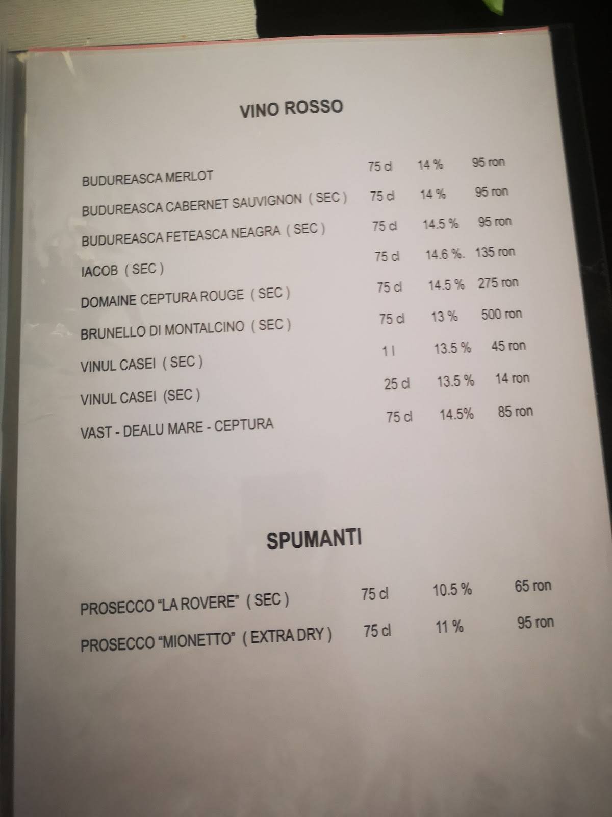 Capriccio меню