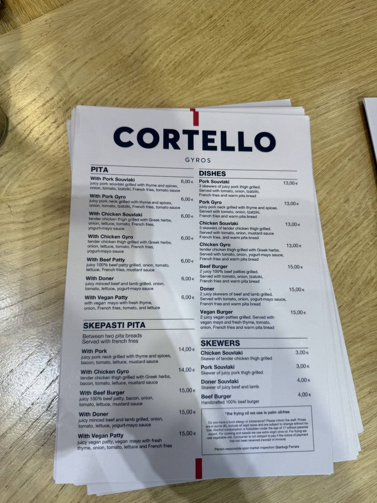 Cortello меню