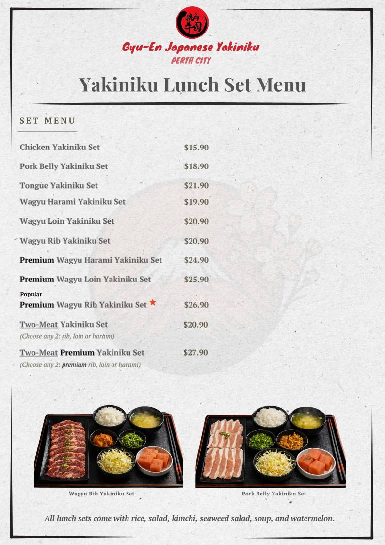 Gyu-En Japanese Yakiniku - Perth City меню