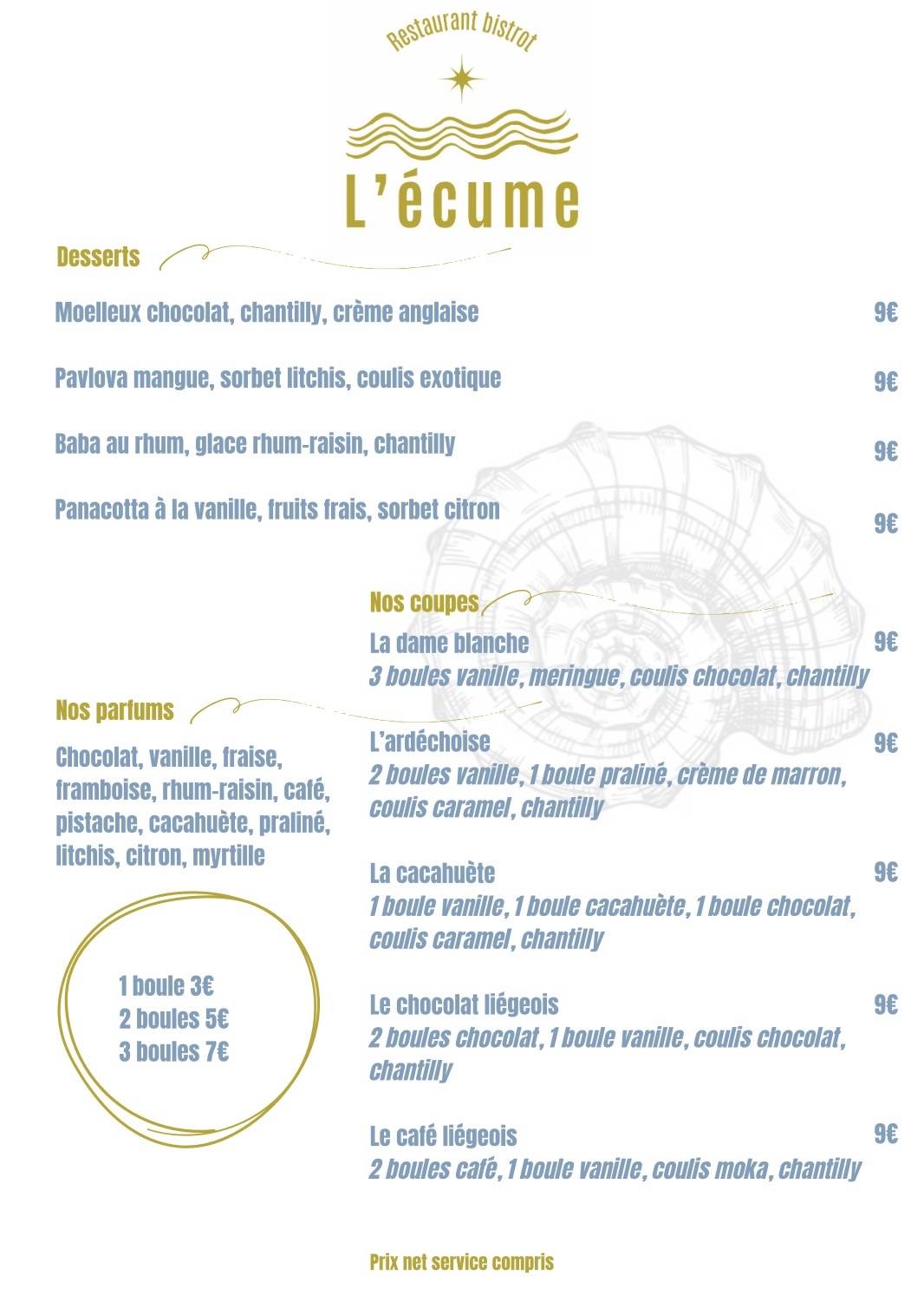 L'écume меню