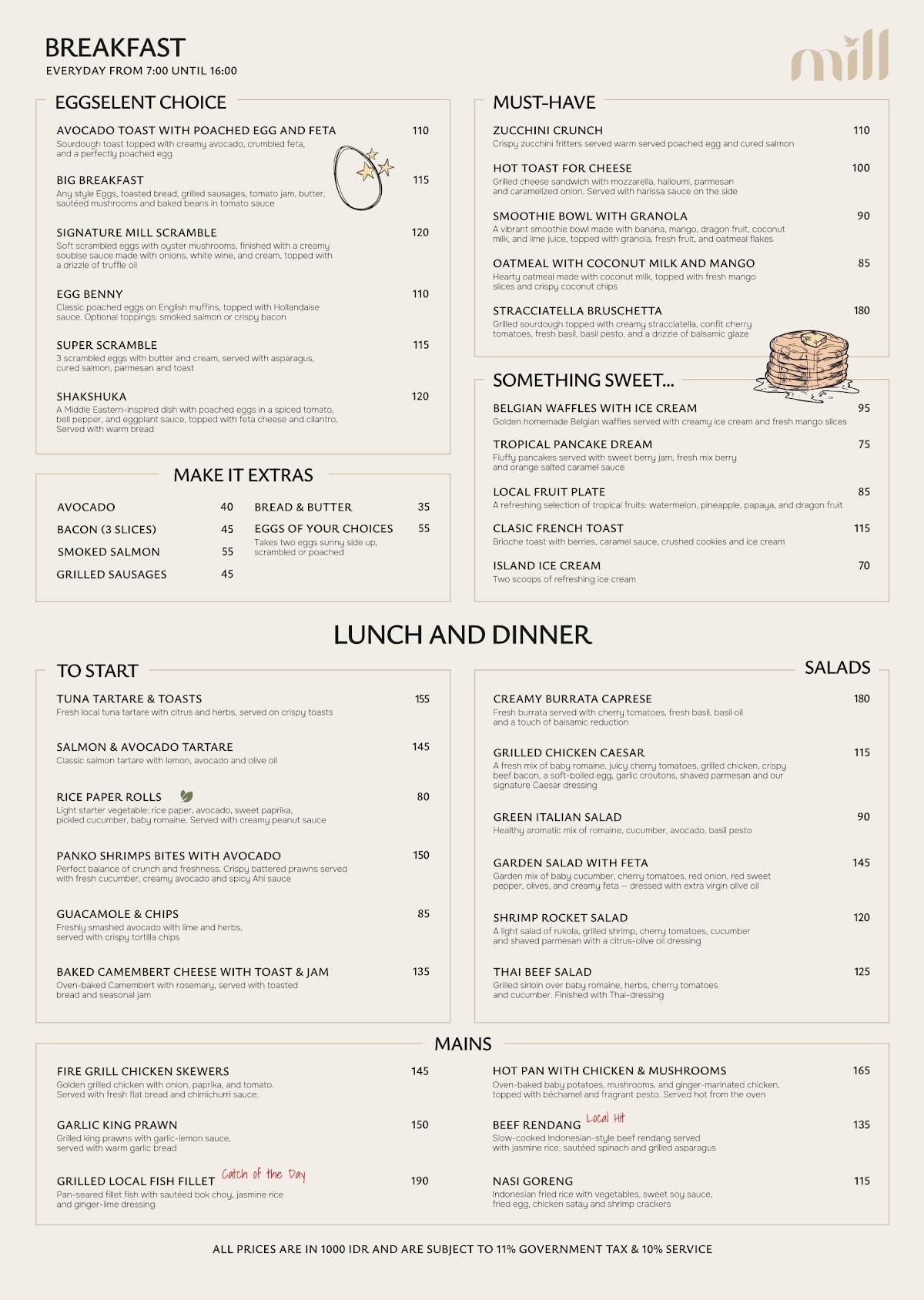 Mill Restaurant меню