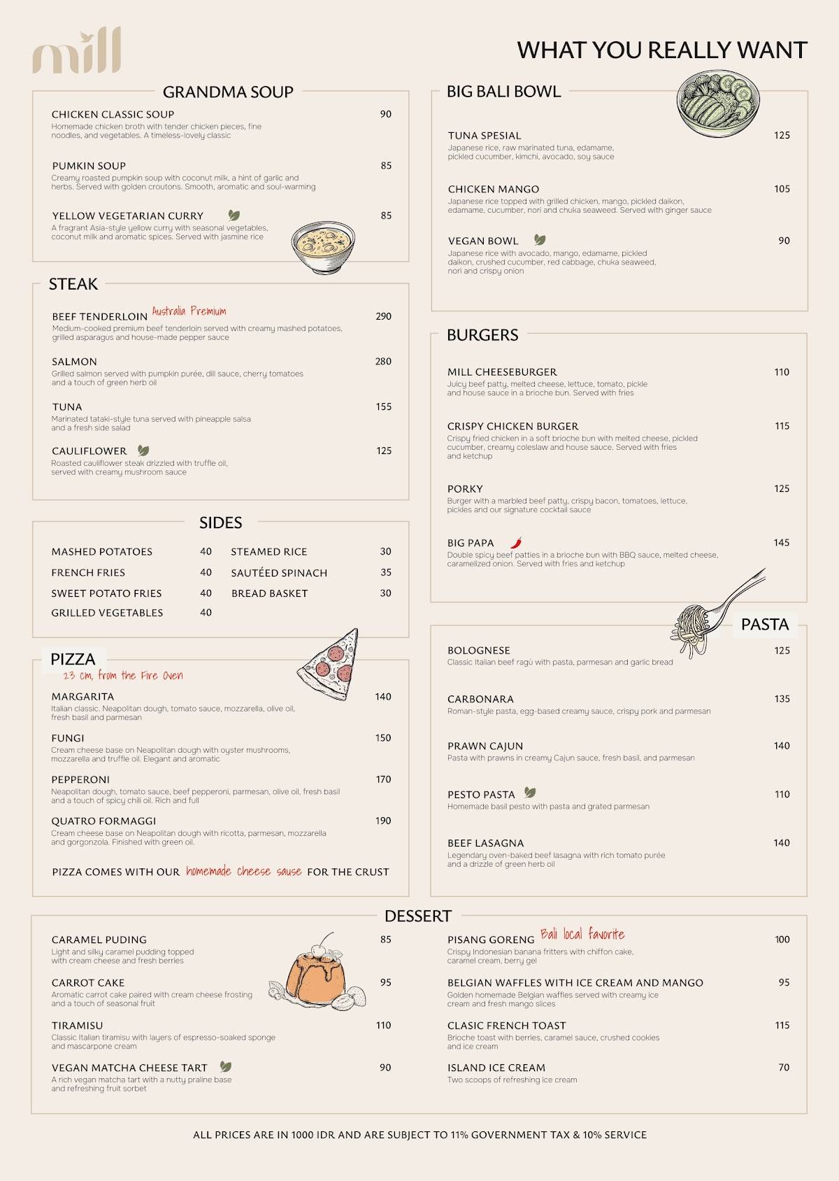 Mill Restaurant меню
