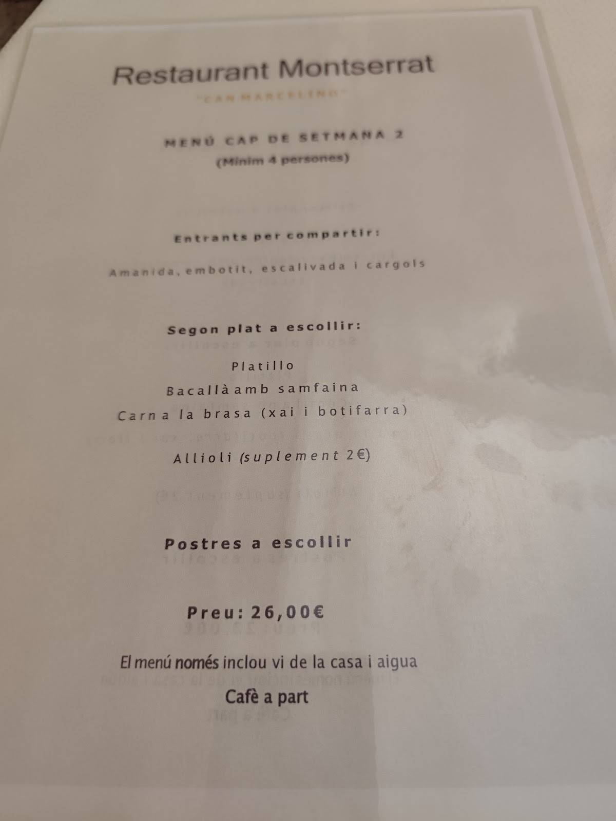 Restaurant Montserrat меню