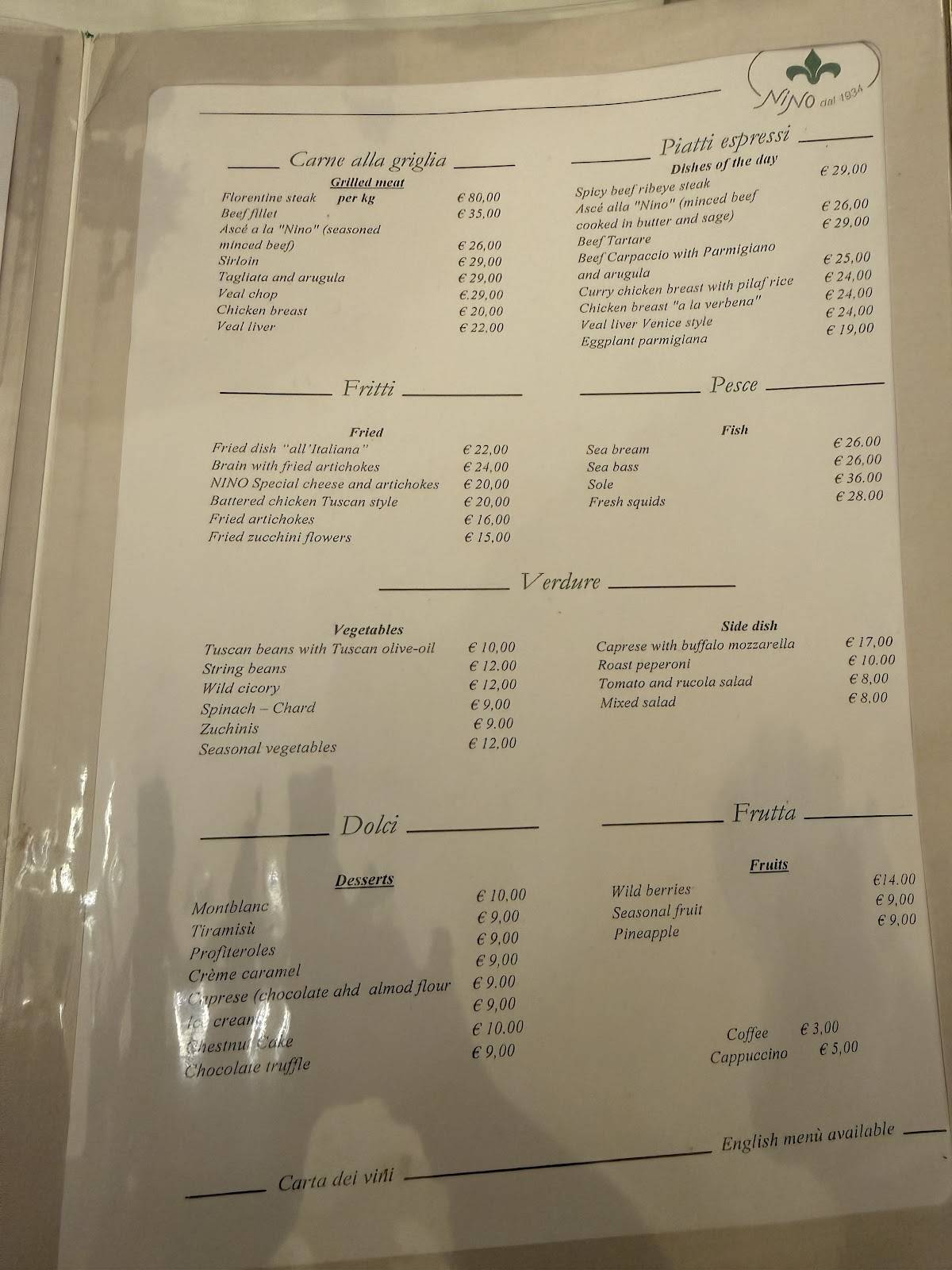 Nino Restaurant меню