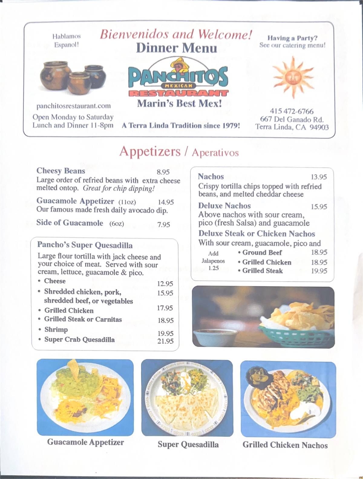 Panchitos Restaurant меню