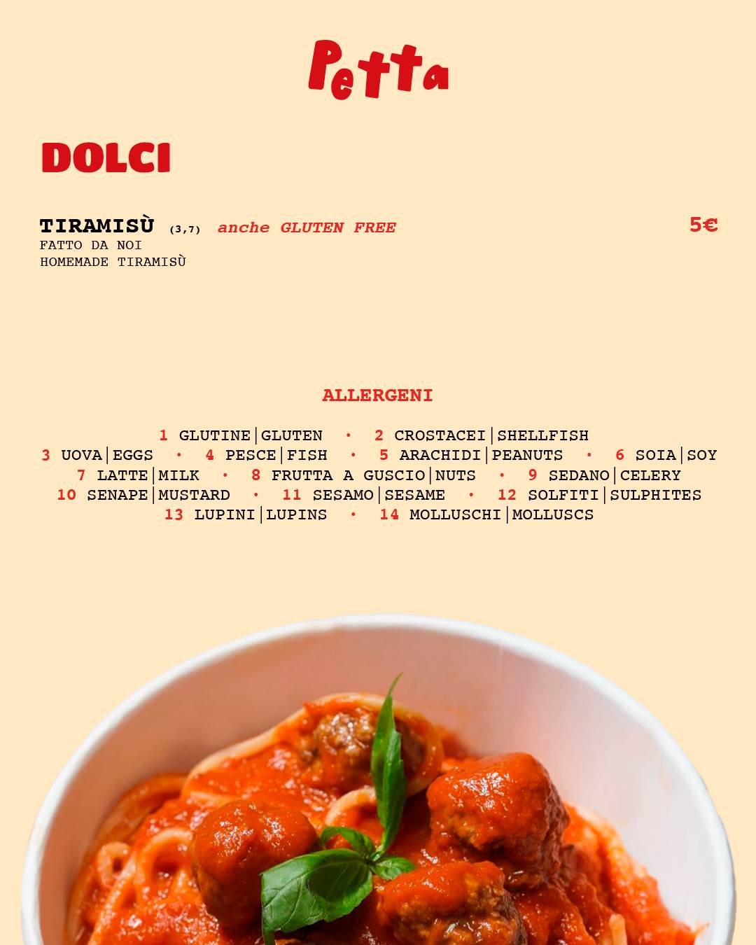 Petta Roma - Pasta e Polpetta меню