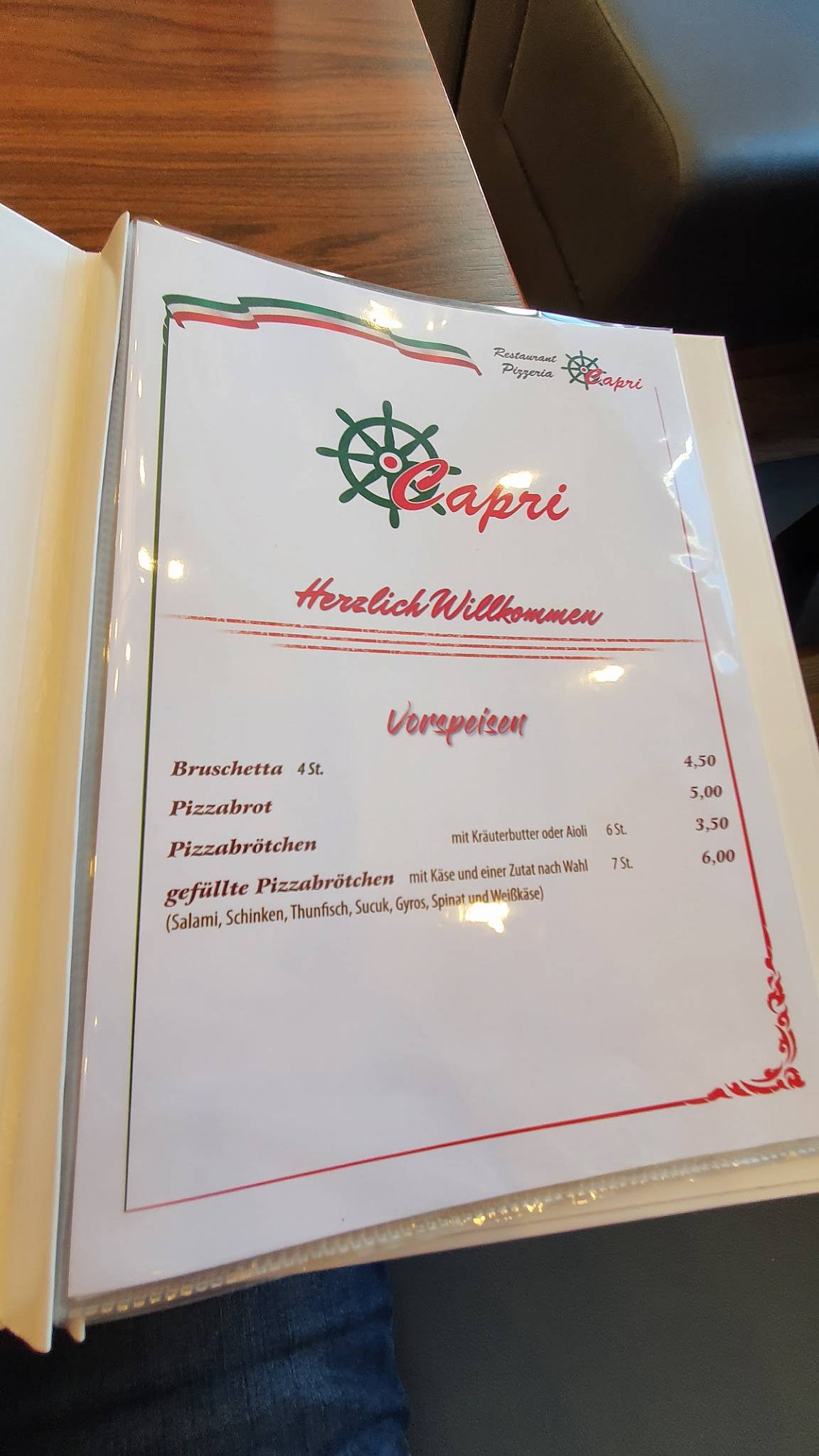 Restaurant Pizzeria Capri меню