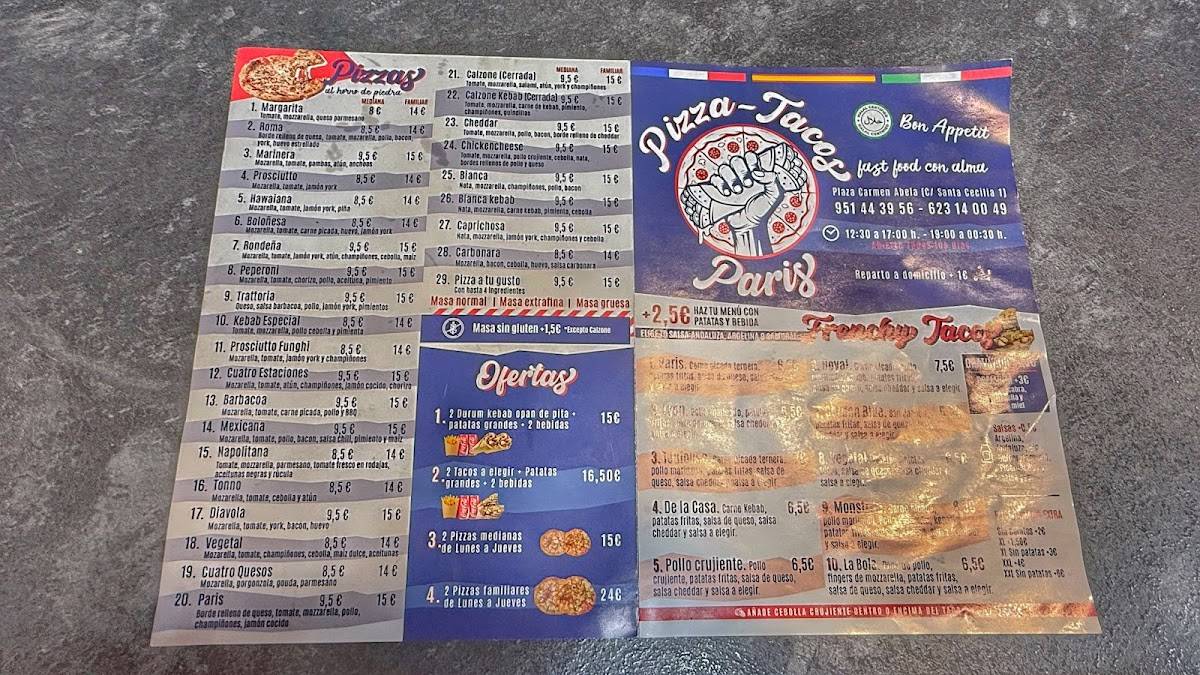 Pizzería Kebab Tacos París Ronda меню