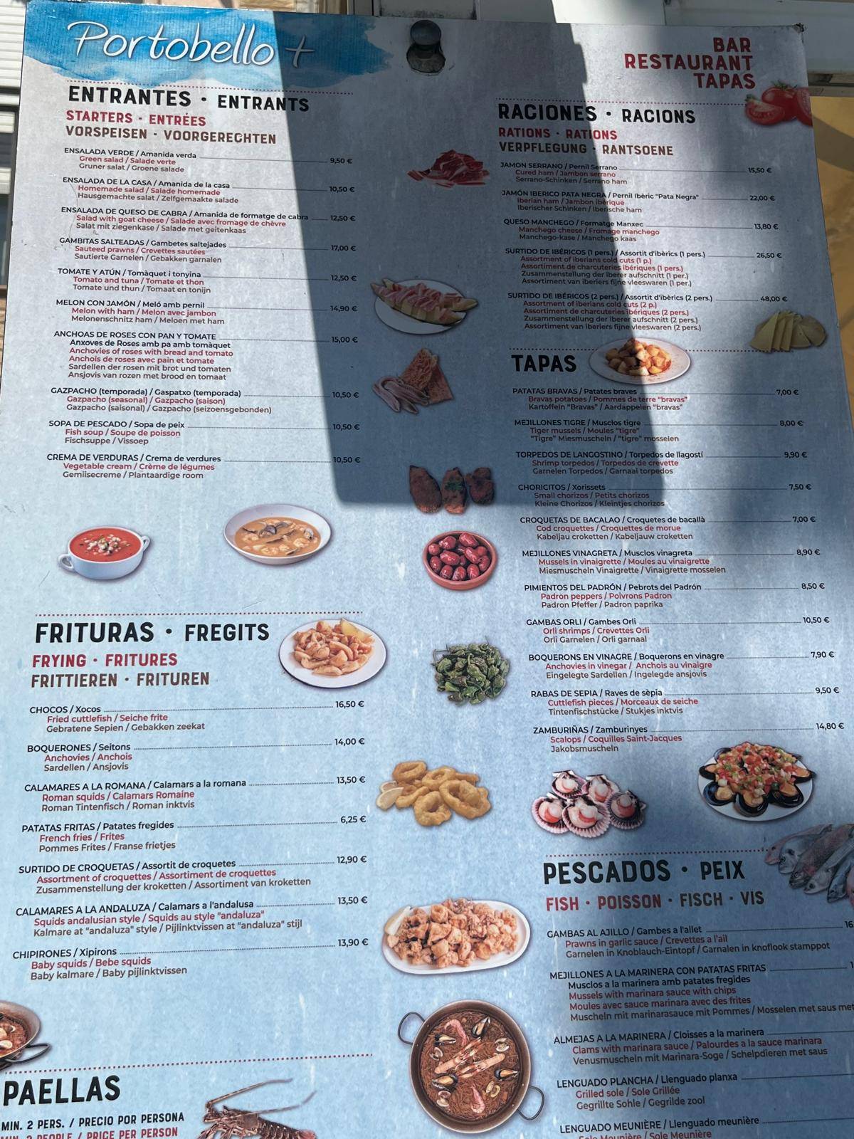 Restaurant Portobello меню