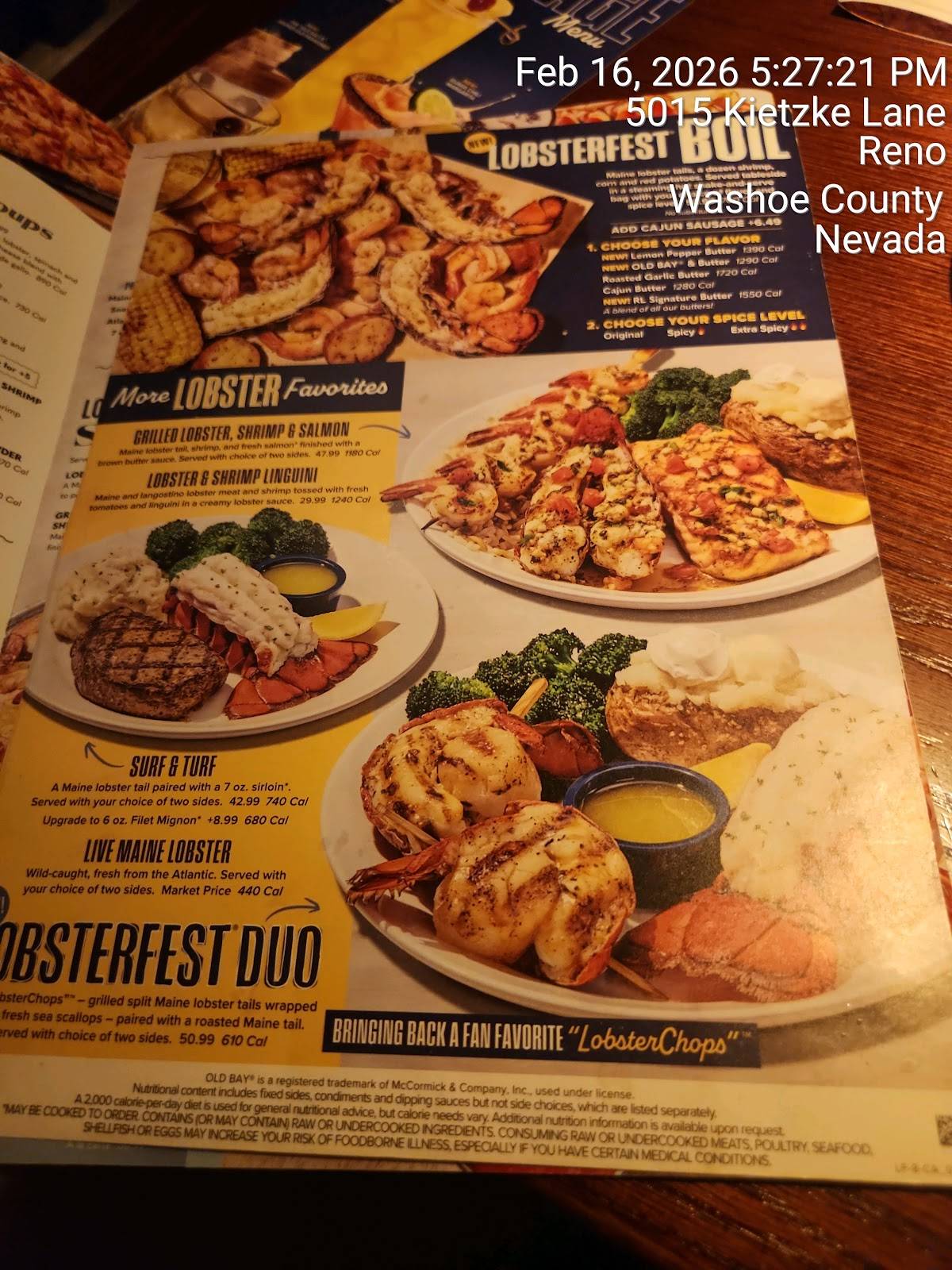 Red Lobster меню