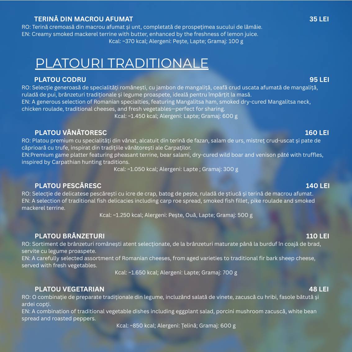 Restaurant Codru меню
