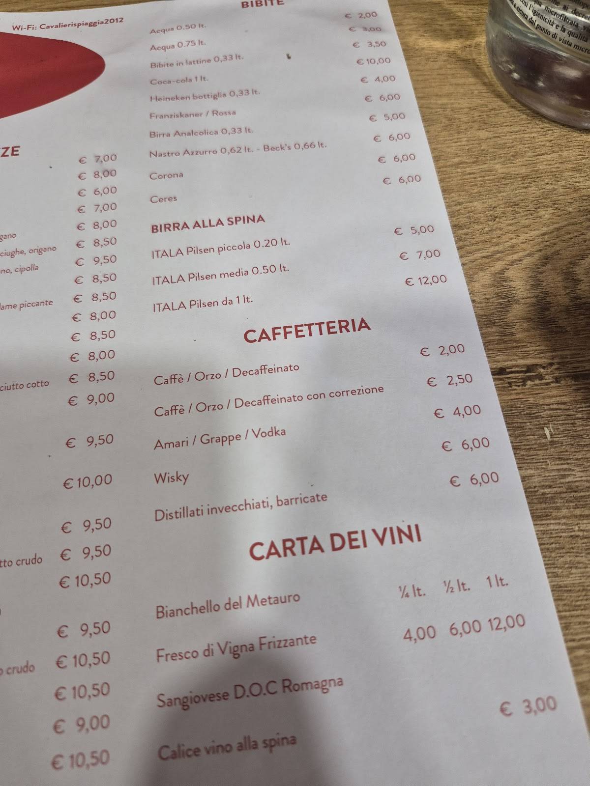 Ristorante Pizzeria Cavalieri Spiaggia меню