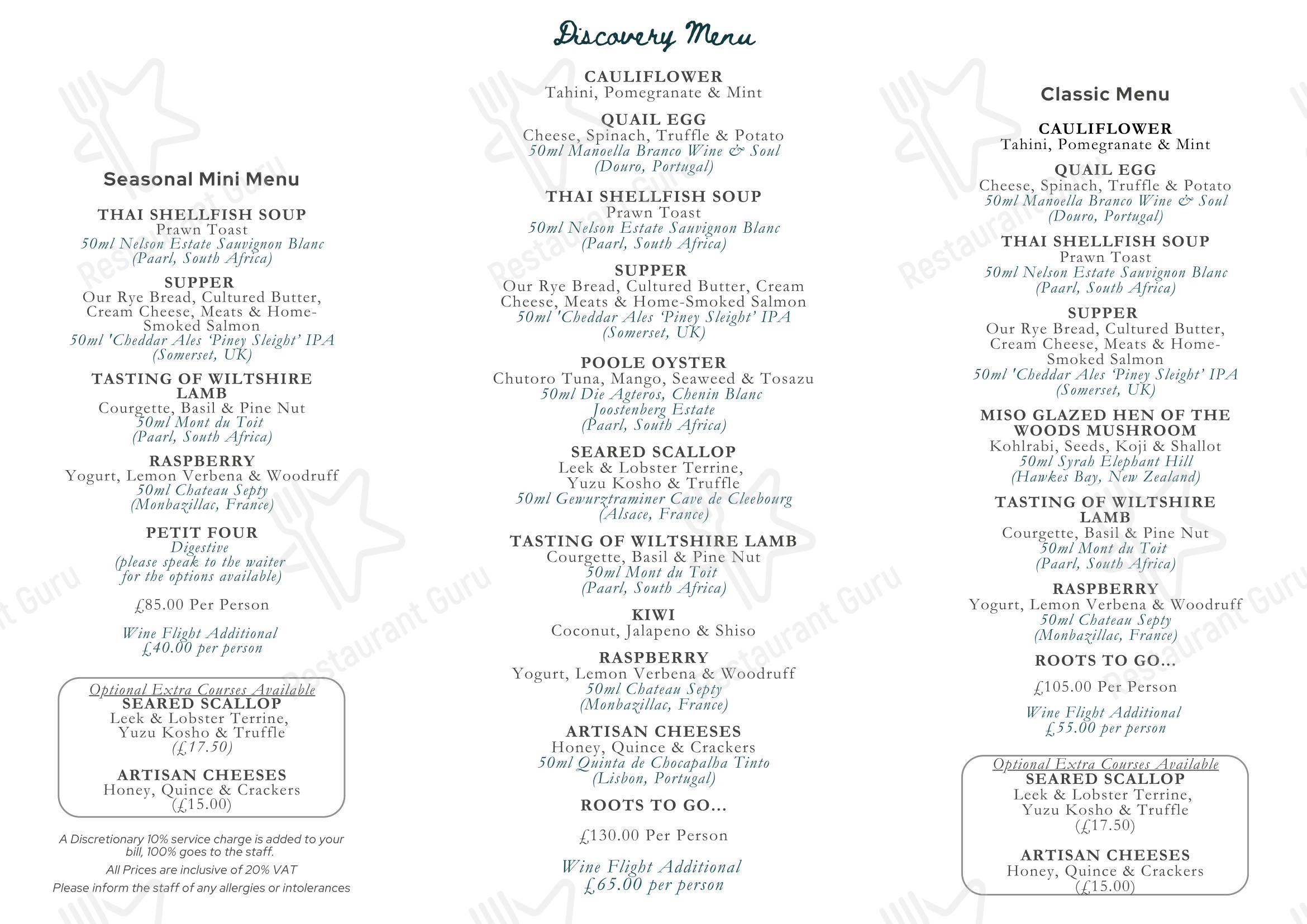菜单 ресторана Restaurant Roots