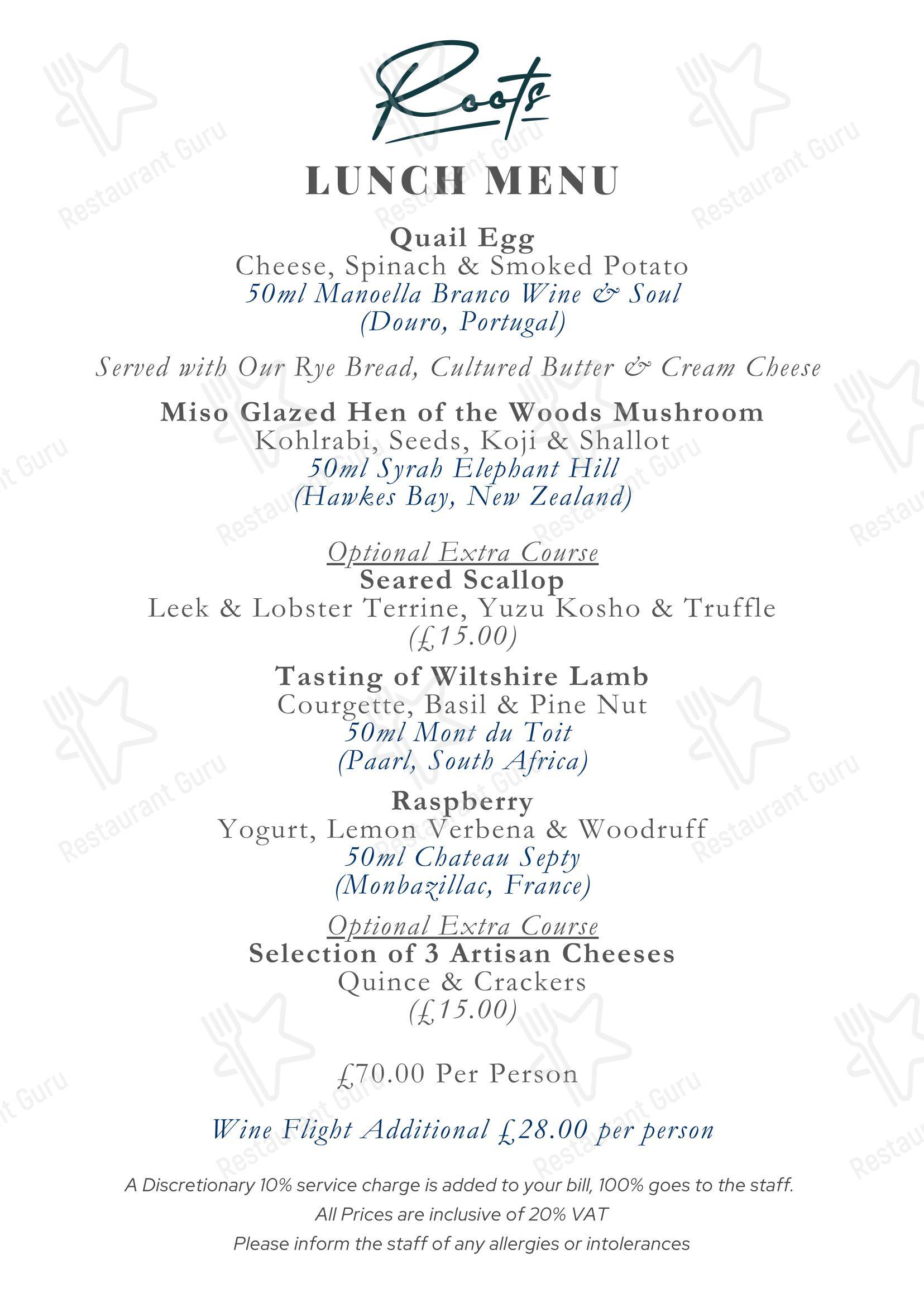 Меню ресторана Restaurant Roots - Lunch Menu