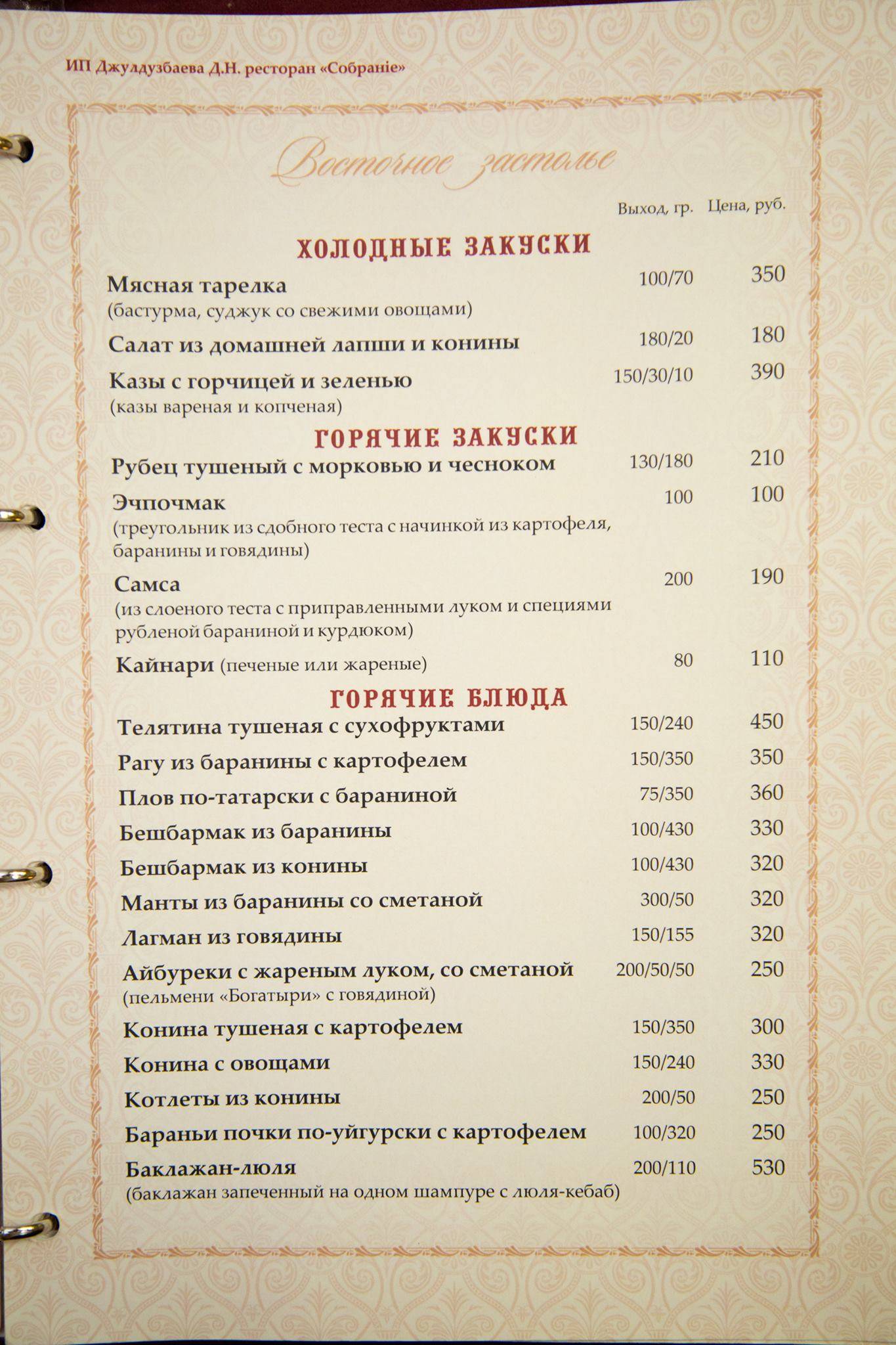 Собрание меню