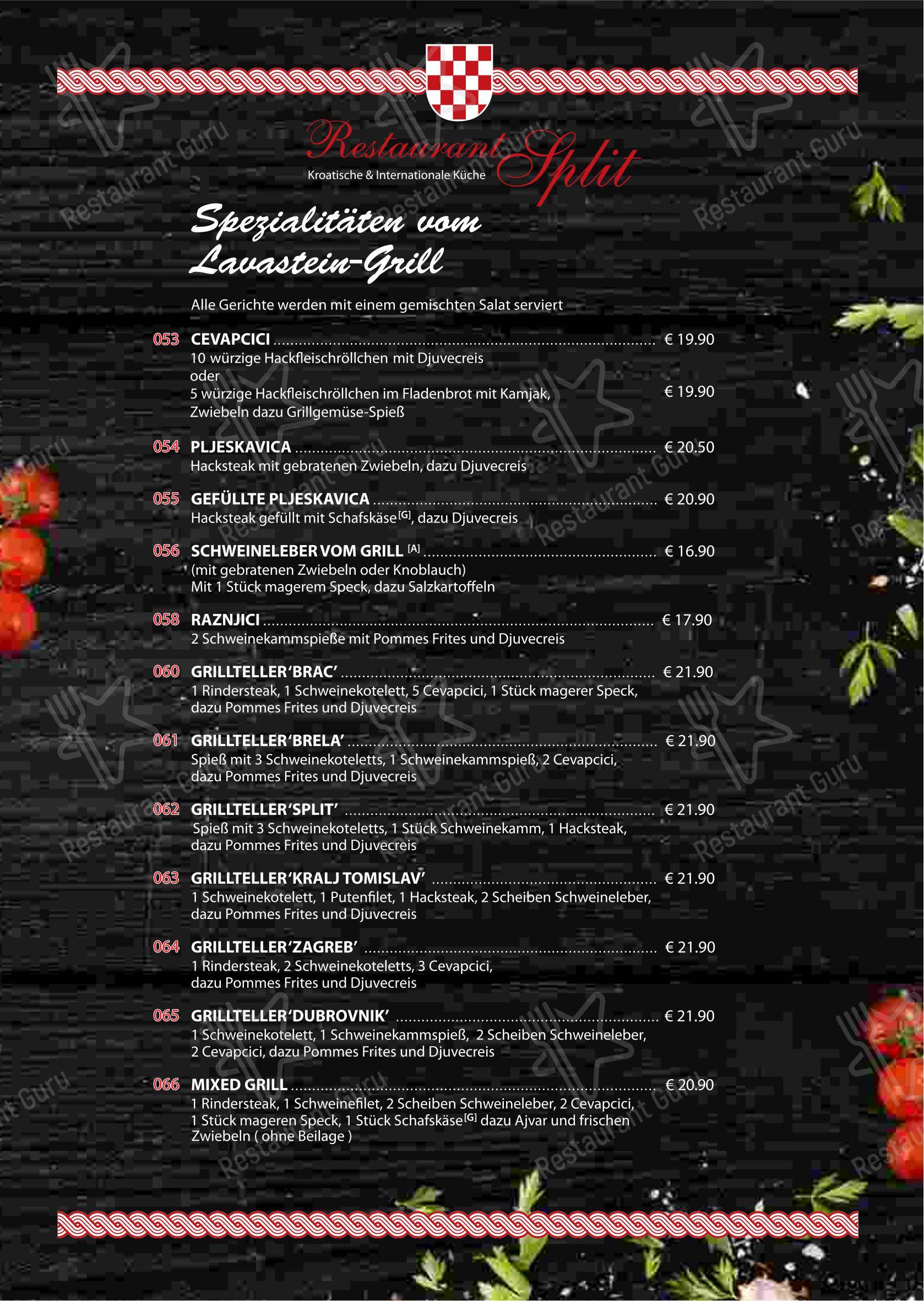 Restaurant Split in Berlin в Берлине - Меню