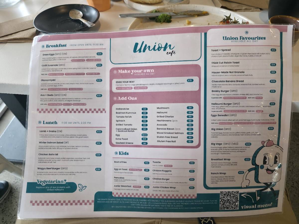 Union Cafe меню