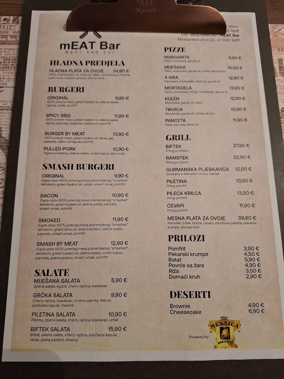 mEAT BAR меню
