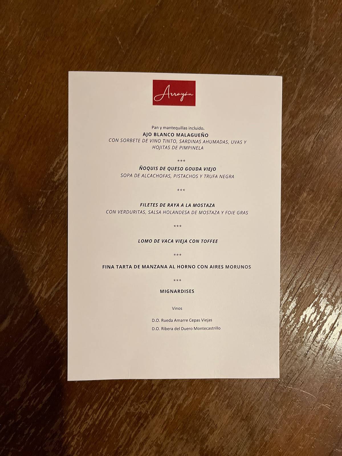 Restaurante Arrayán меню