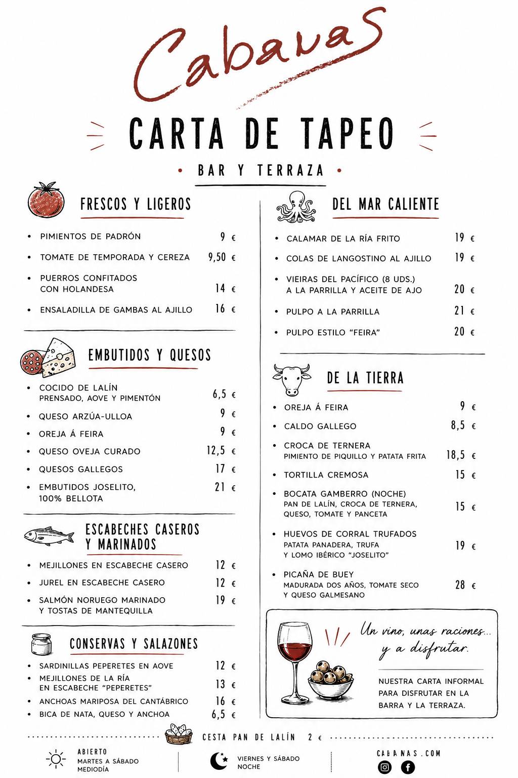 Restaurante Cabanas меню